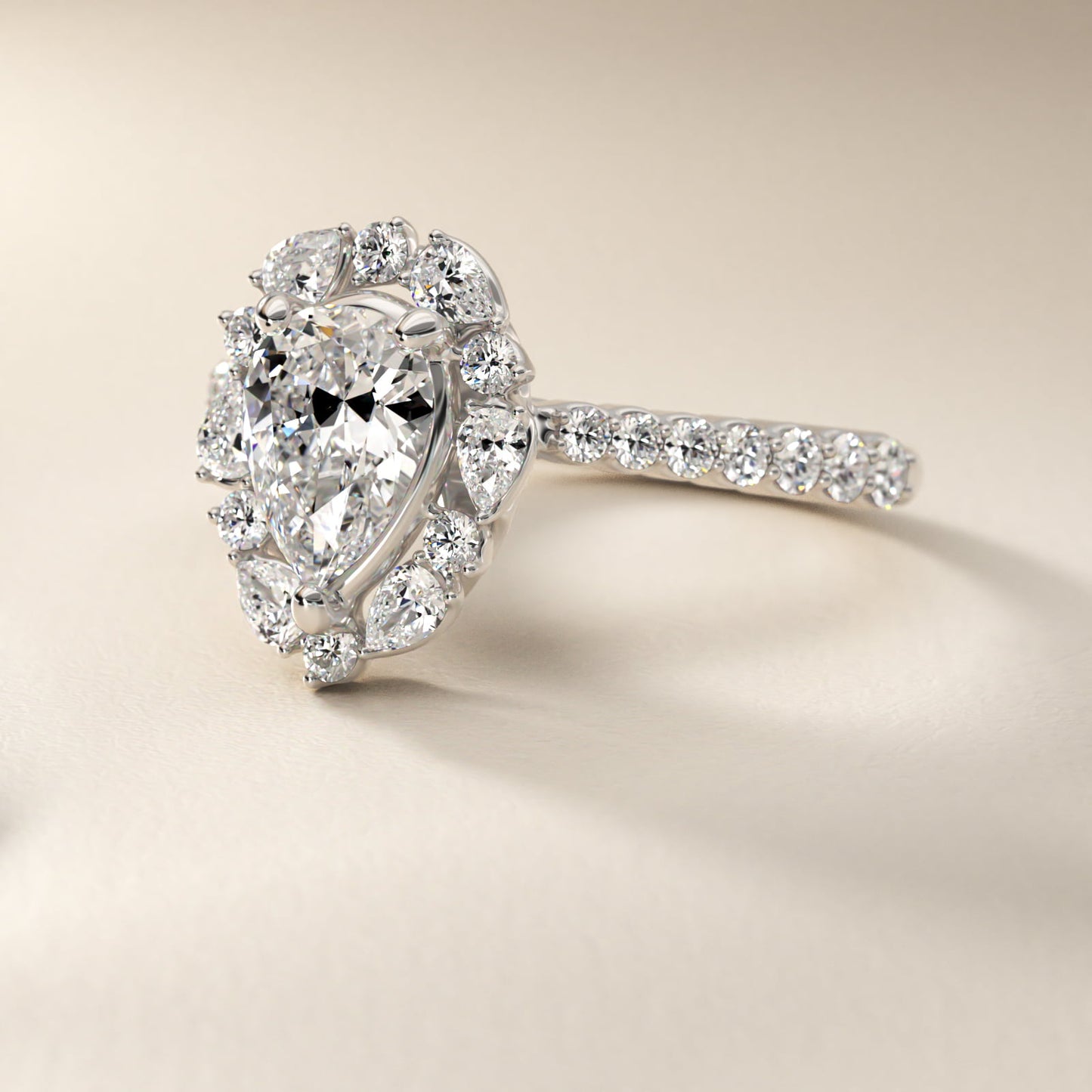 The Ritz Round Halo Diamond Engagement Ring in 14k White Gold (3/8 ct. tw.) - Pear Center