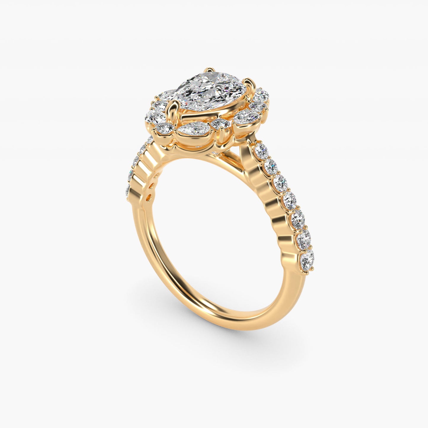 The Ritz Round Halo Diamond Engagement Ring in 14K Yellow Gold (3/8 ct. tw.) - Pear Center