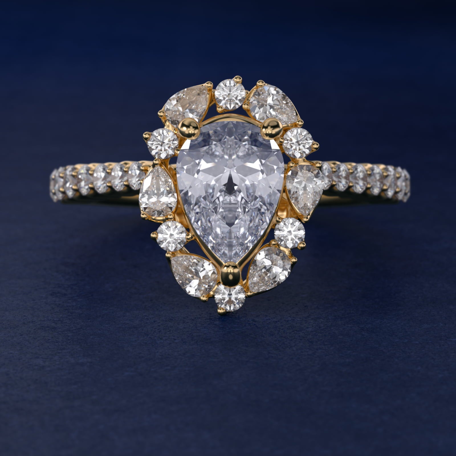 The Ritz Round Halo Diamond Engagement Ring in 18k Yellow Gold (3/8 ct. tw.) - Pear Center