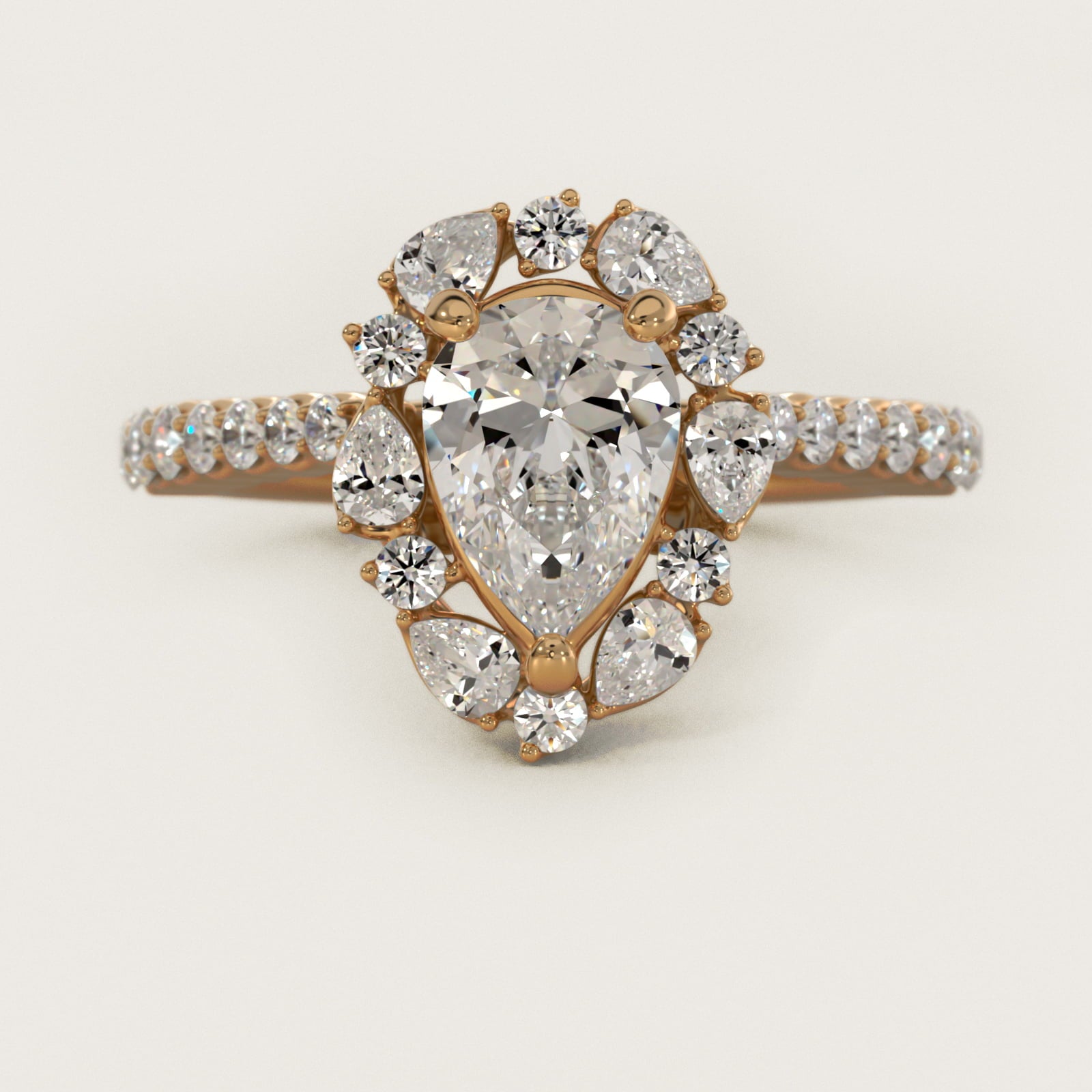 The Ritz Round Halo Diamond Engagement Ring in 14K Yellow Gold (3/8 ct. tw.) - Pear Center