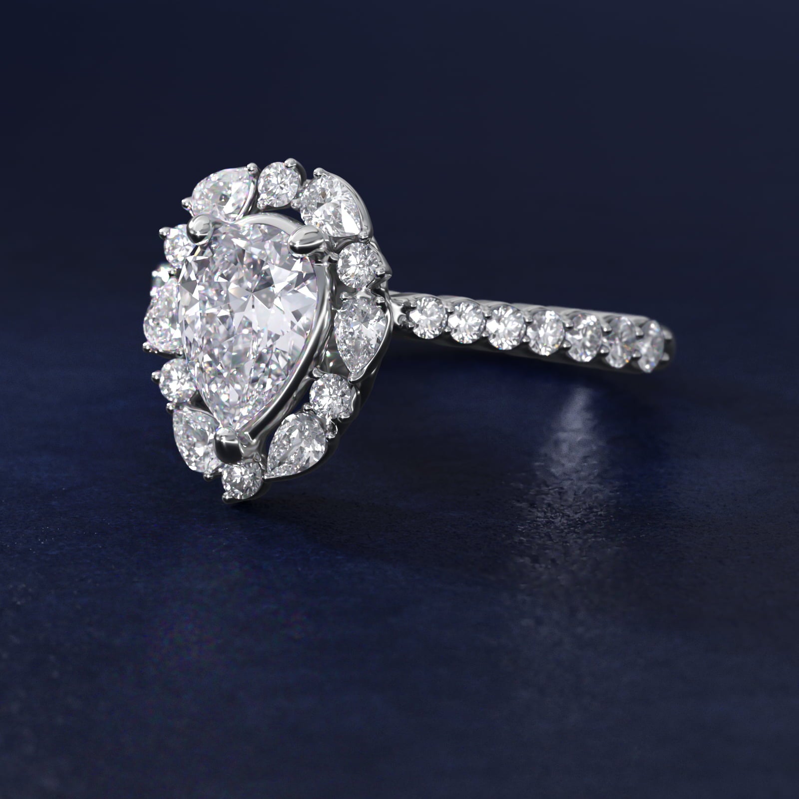 The Ritz Round Halo Diamond Engagement Ring in Platinum (3/8 ct. tw.) - Pear Center