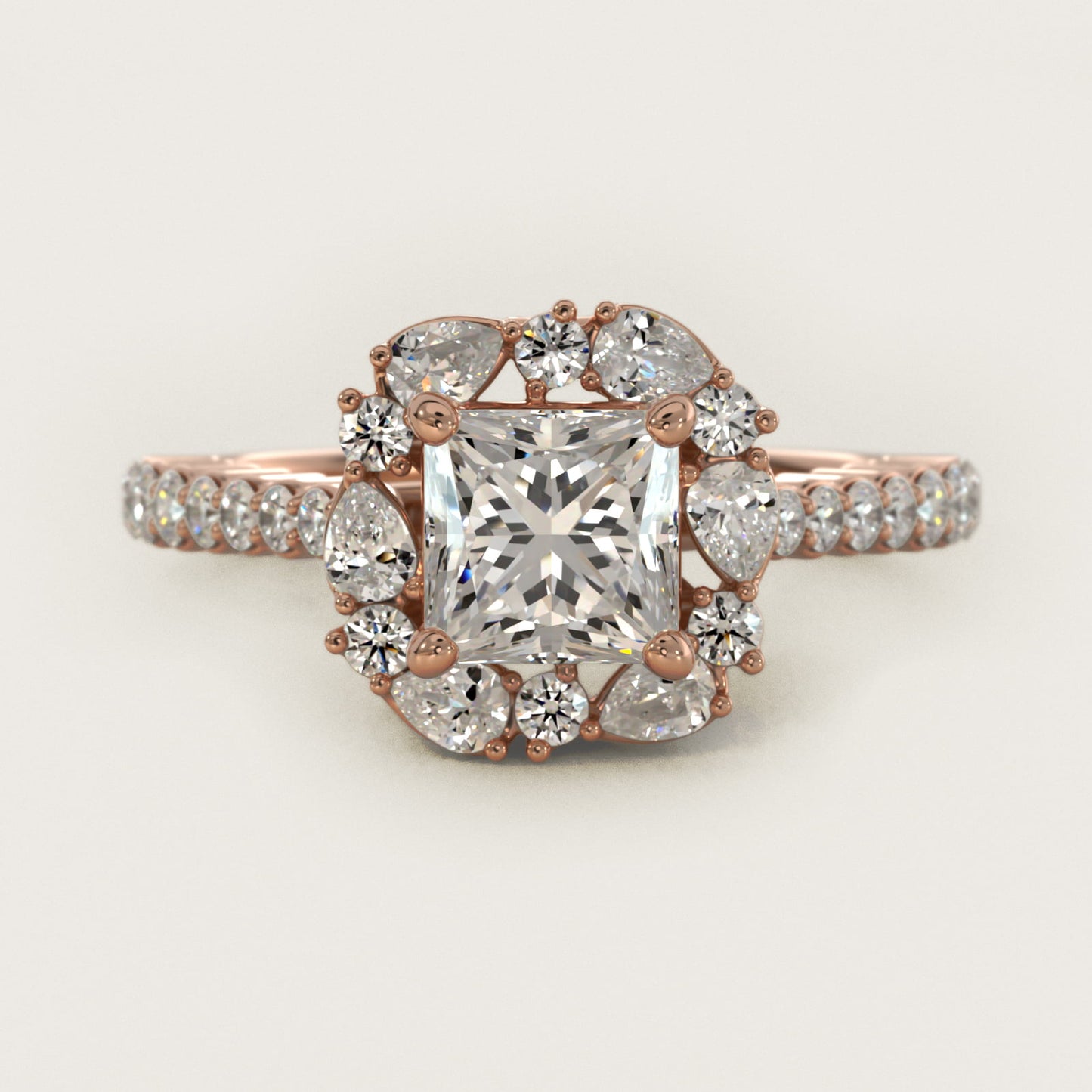 The Ritz Round Halo Diamond Engagement Ring in 18k Rose Gold (3/8 ct. tw.) - Princess Center