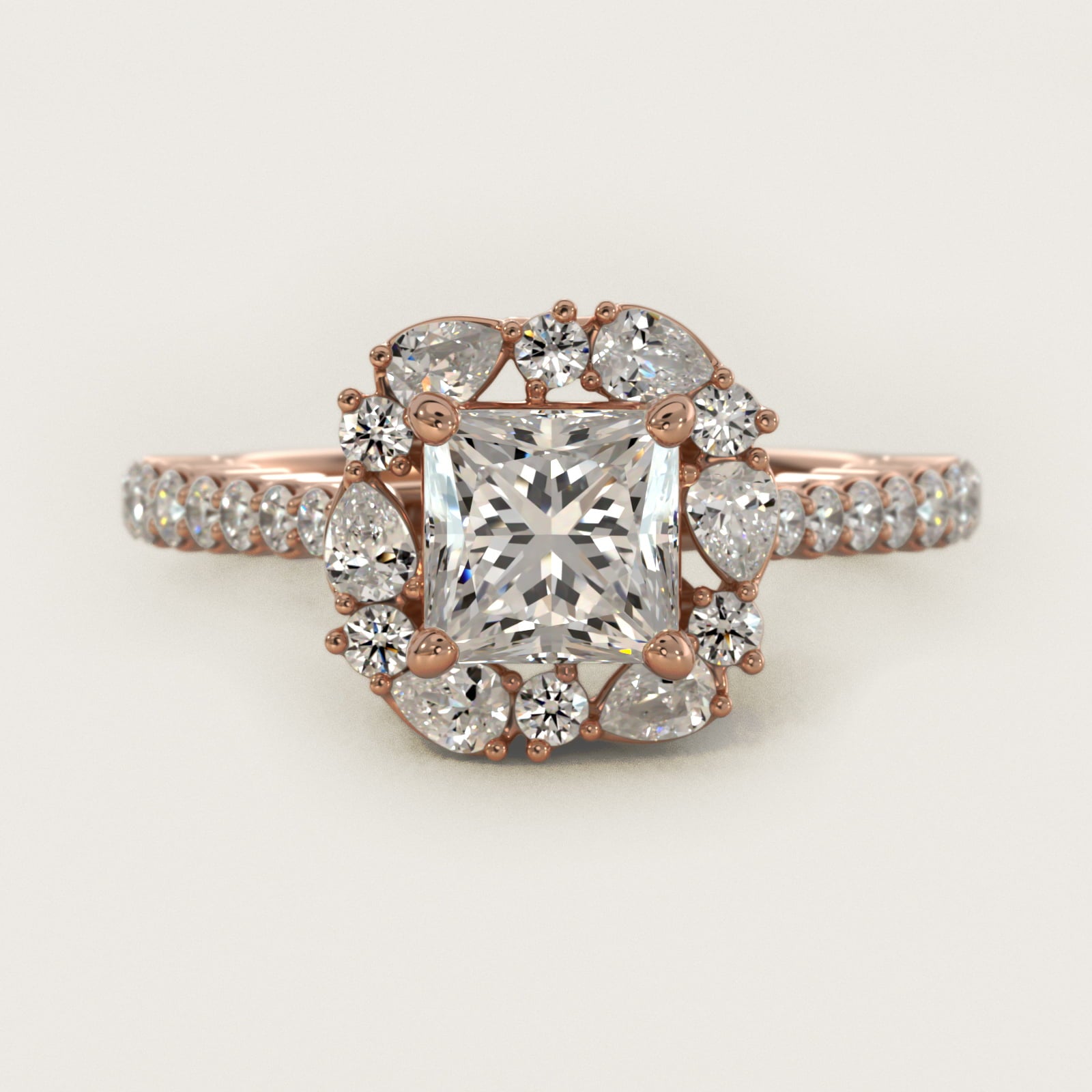 The Ritz Round Halo Diamond Engagement Ring in 18k Rose Gold (3/8 ct. tw.) - Princess Center