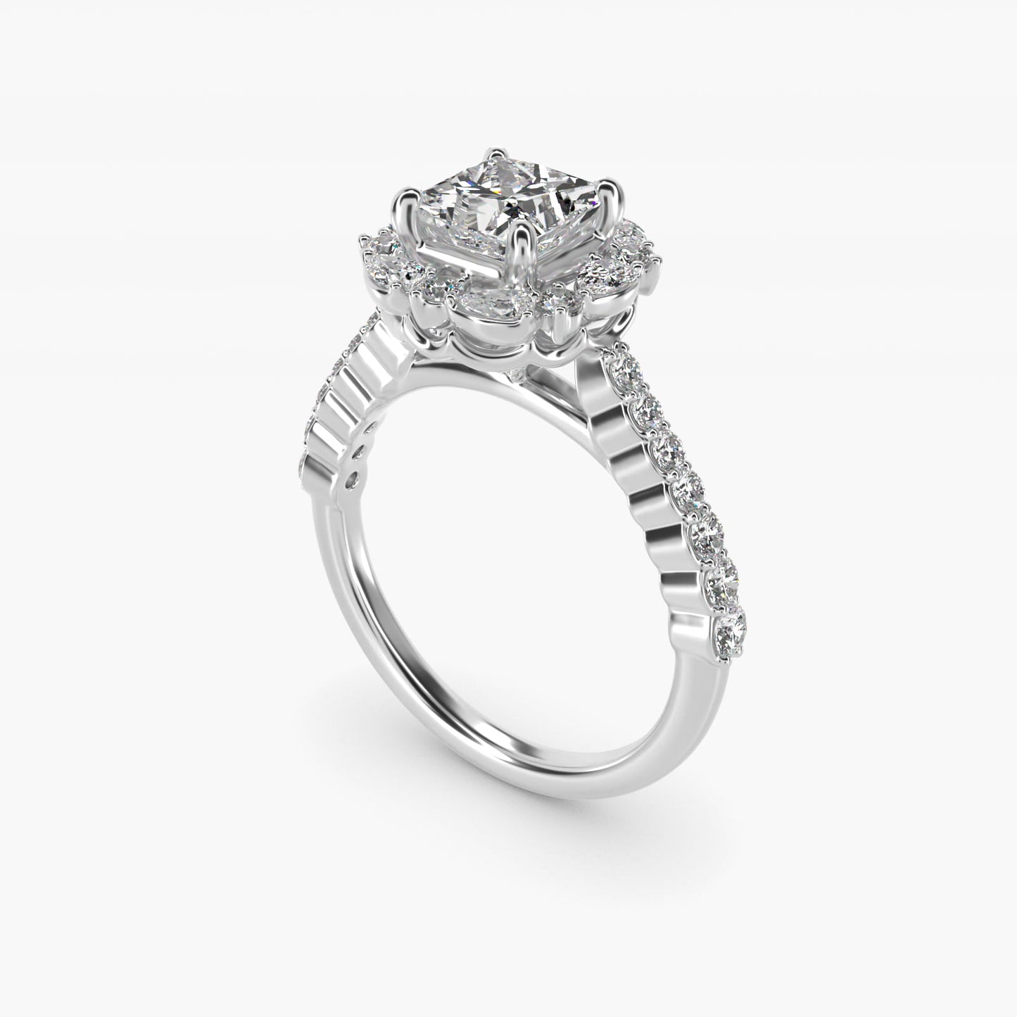 The Ritz Round Halo Diamond Engagement Ring in 18k White Gold (3/8 ct. tw.) - Princess Center