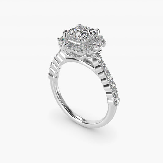 The Ritz Round Halo Diamond Engagement Ring in 18k White Gold (3/8 ct. tw.) - Princess Center