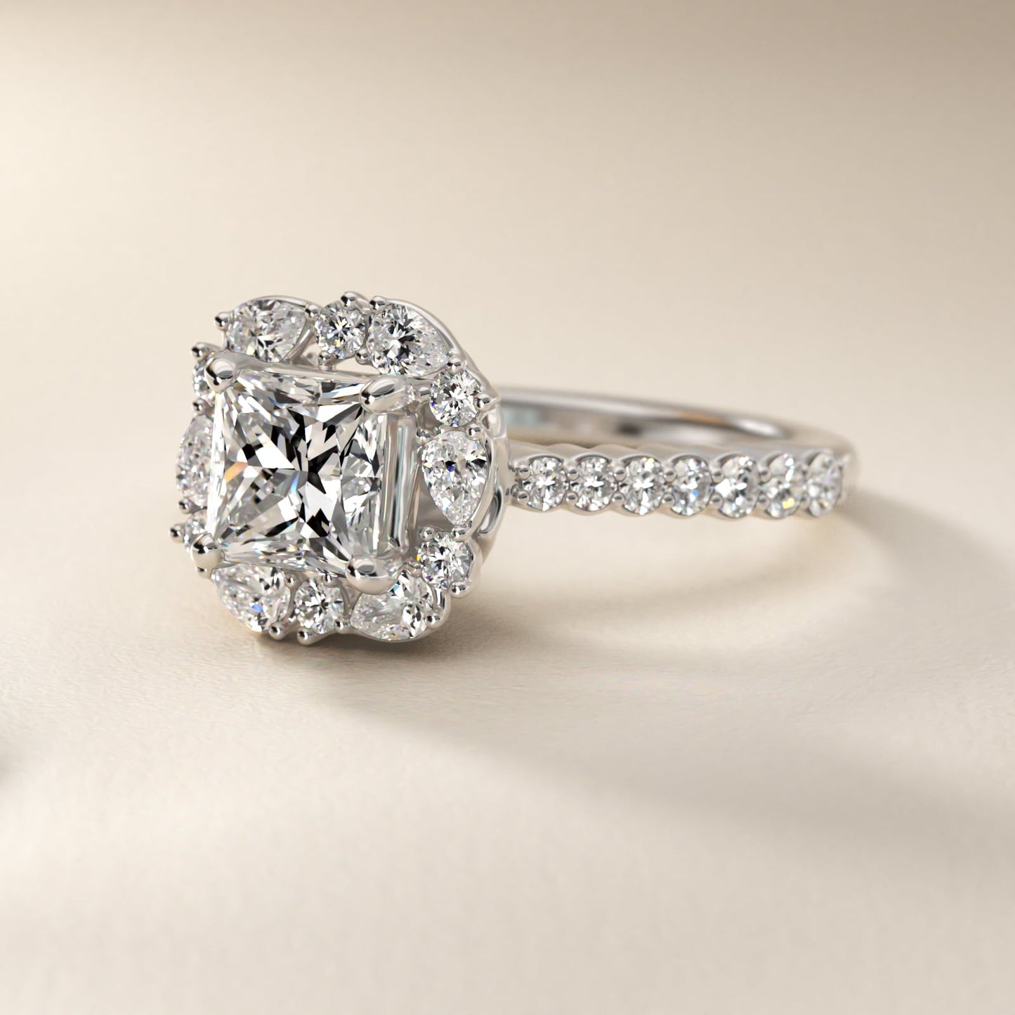 The Ritz Round Halo Diamond Engagement Ring in 18k White Gold (3/8 ct. tw.) - Princess Center
