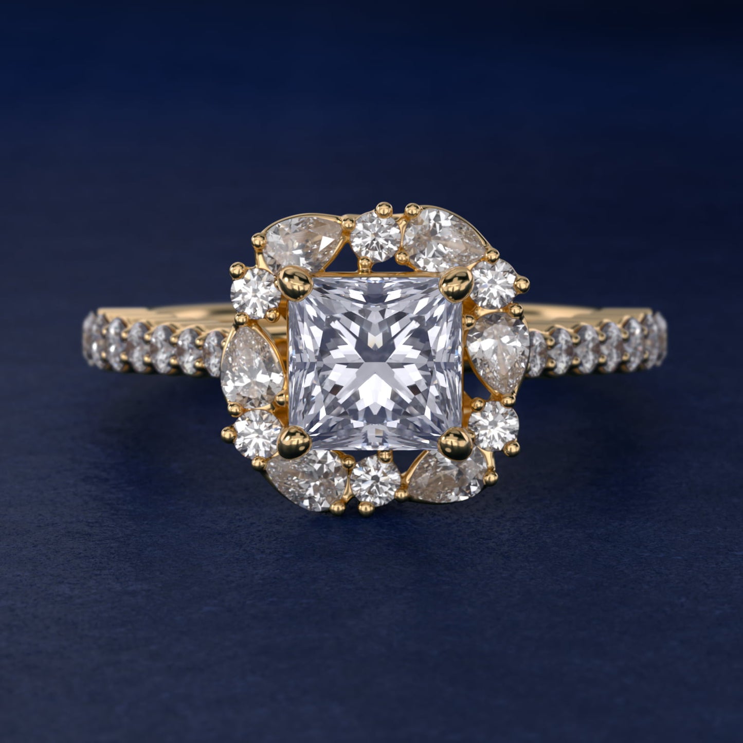 The Ritz Round Halo Diamond Engagement Ring in 14K Yellow Gold (3/8 ct. tw.) - Princess Center