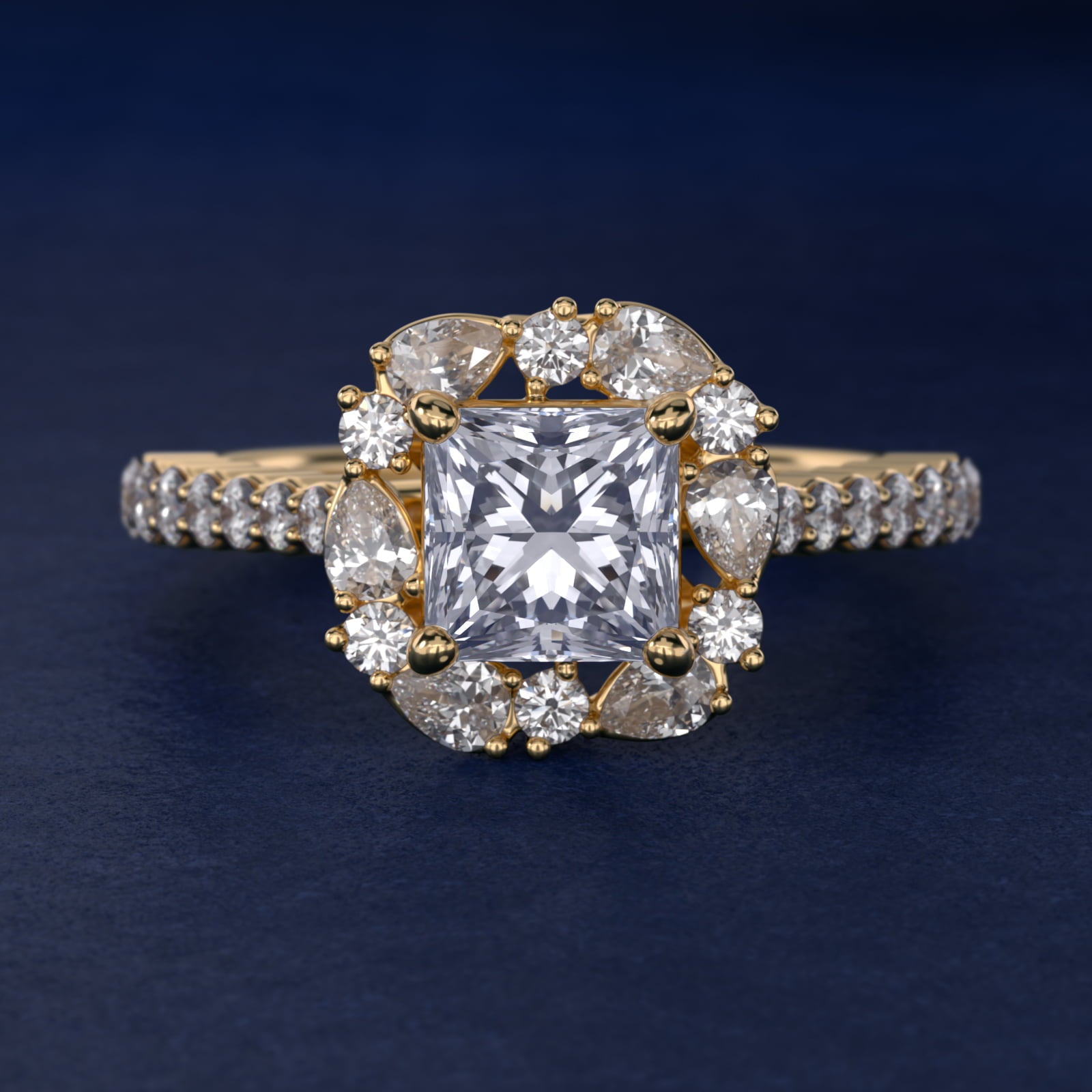The Ritz Round Halo Diamond Engagement Ring in 14K Yellow Gold (3/8 ct. tw.) - Princess Center