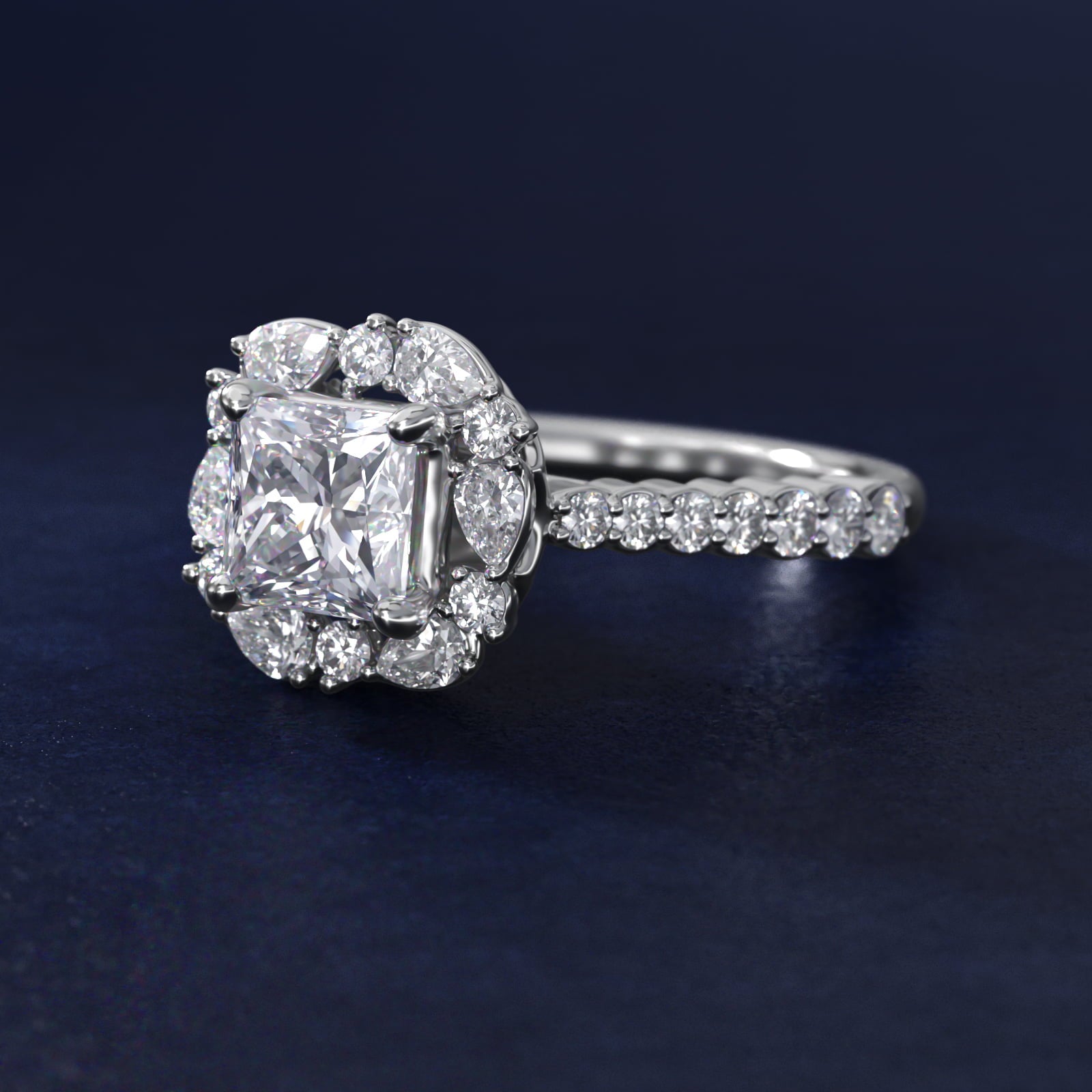 The Ritz Round Halo Diamond Engagement Ring in Platinum (3/8 ct. tw.) - Princess Center