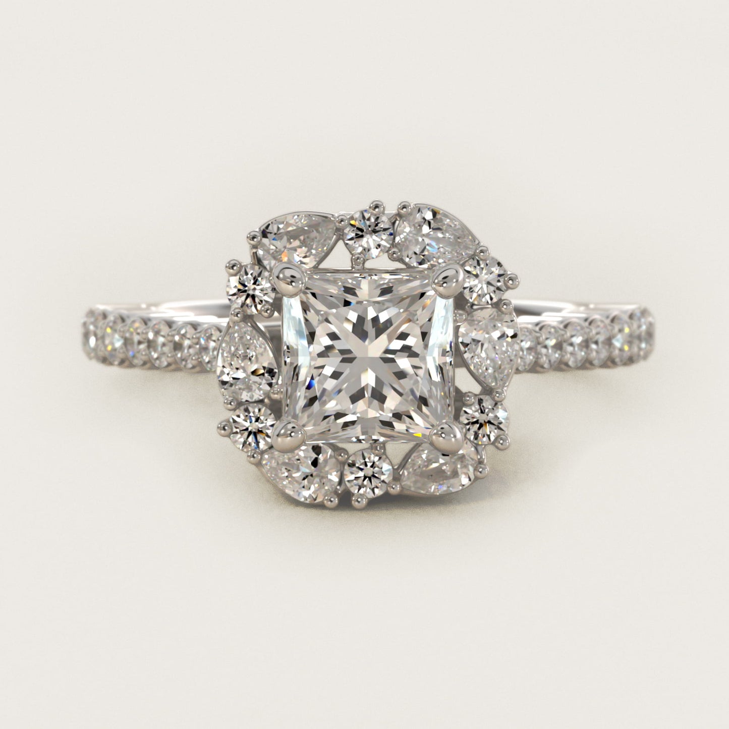 The Ritz Round Halo Diamond Engagement Ring in Platinum (3/8 ct. tw.) - Princess Center