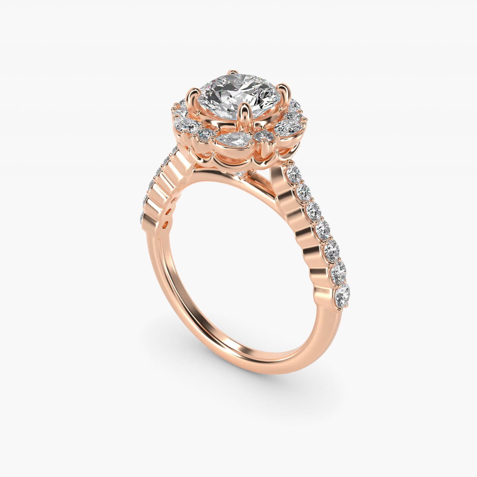 The Ritz Round Halo Diamond Engagement Ring in 18k Rose Gold (3/8 ct. tw.) - Round Center