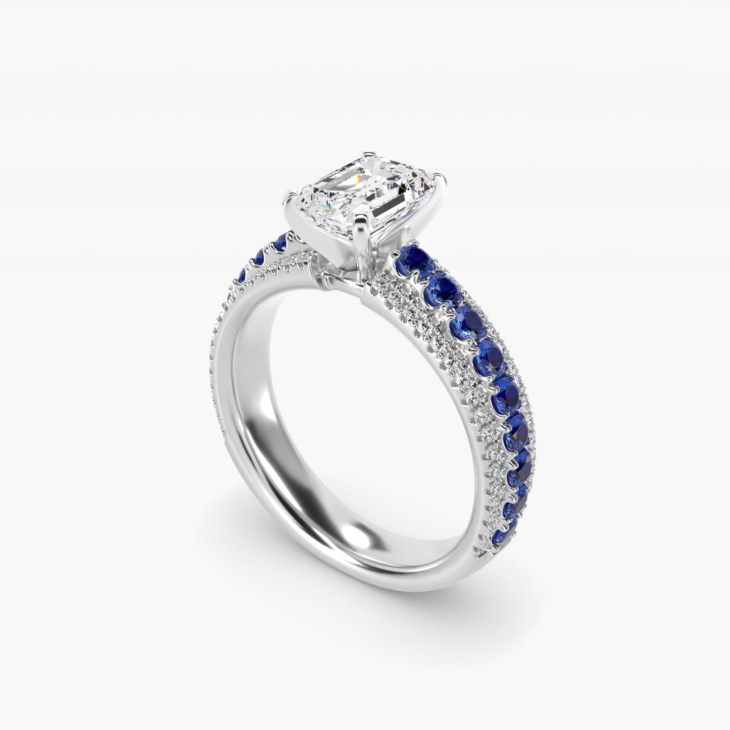 Three Row Sapphire and Diamond Engagement Ring in 18k White Gold (1/4 ct. tw.) - Emerald Center