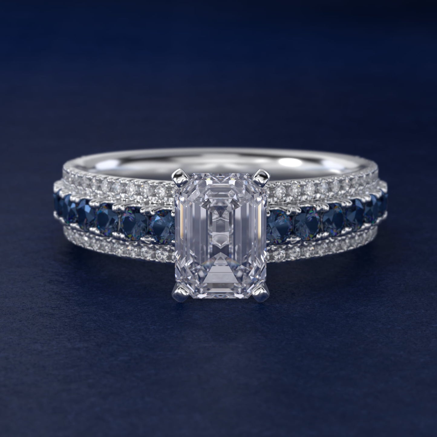 Three Row Sapphire and Diamond Engagement Ring in Platinum (1/4 ct. tw.) - Emerald Center