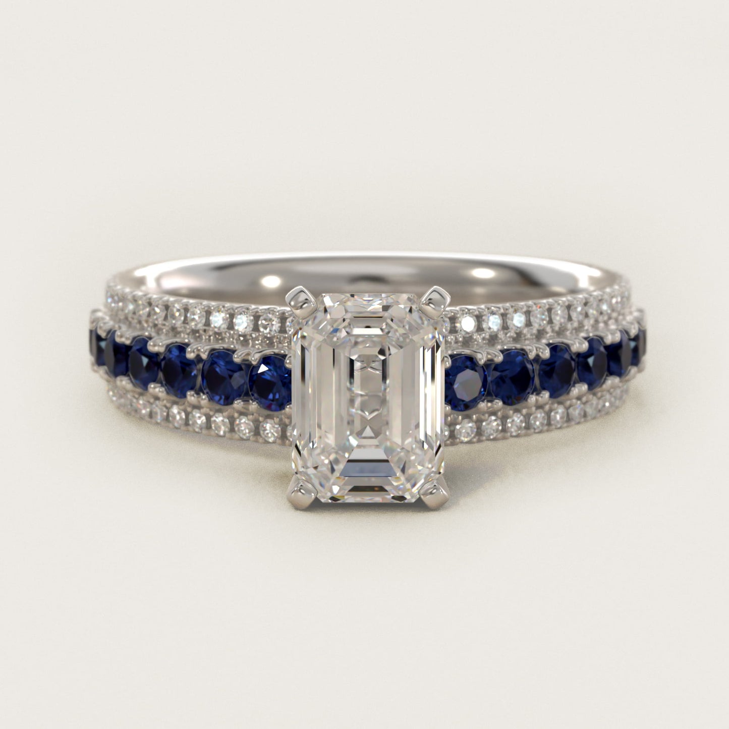 Three Row Sapphire and Diamond Engagement Ring in Platinum (1/4 ct. tw.) - Emerald Center