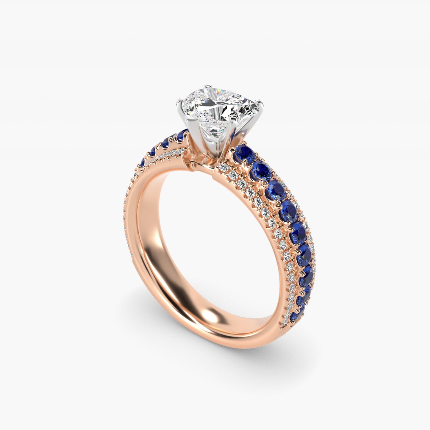 Three Row Sapphire and Diamond Engagement Ring in 14k Rose Gold (1/4 ct. tw.) - Heart Center