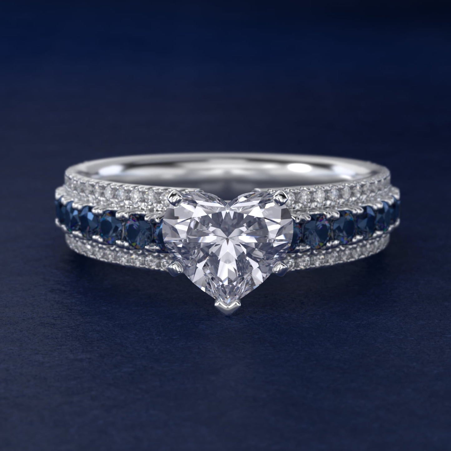 Three Row Sapphire and Diamond Engagement Ring in Platinum (1/4 ct. tw.) - Heart Center