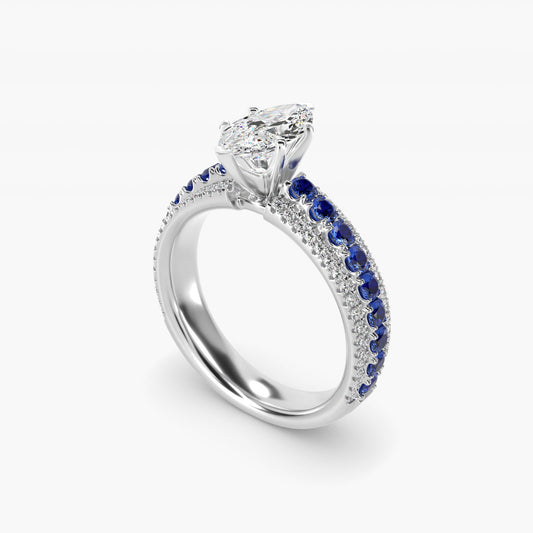 Three Row Sapphire and Diamond Engagement Ring in Platinum (1/4 ct. tw.) - Marquise Center