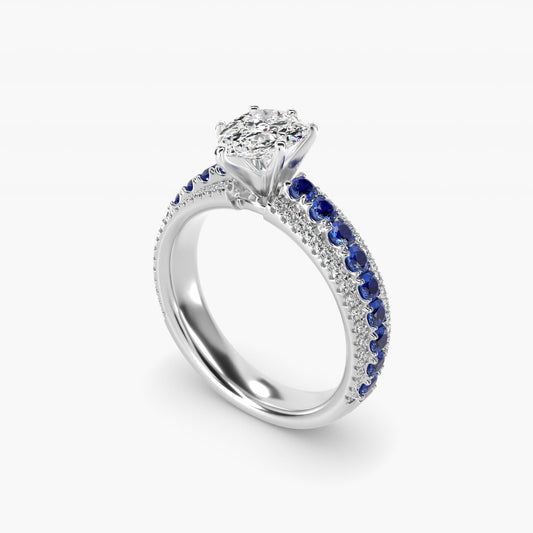 Three Row Sapphire and Diamond Engagement Ring in Platinum (1/4 ct. tw.) - Pear Center