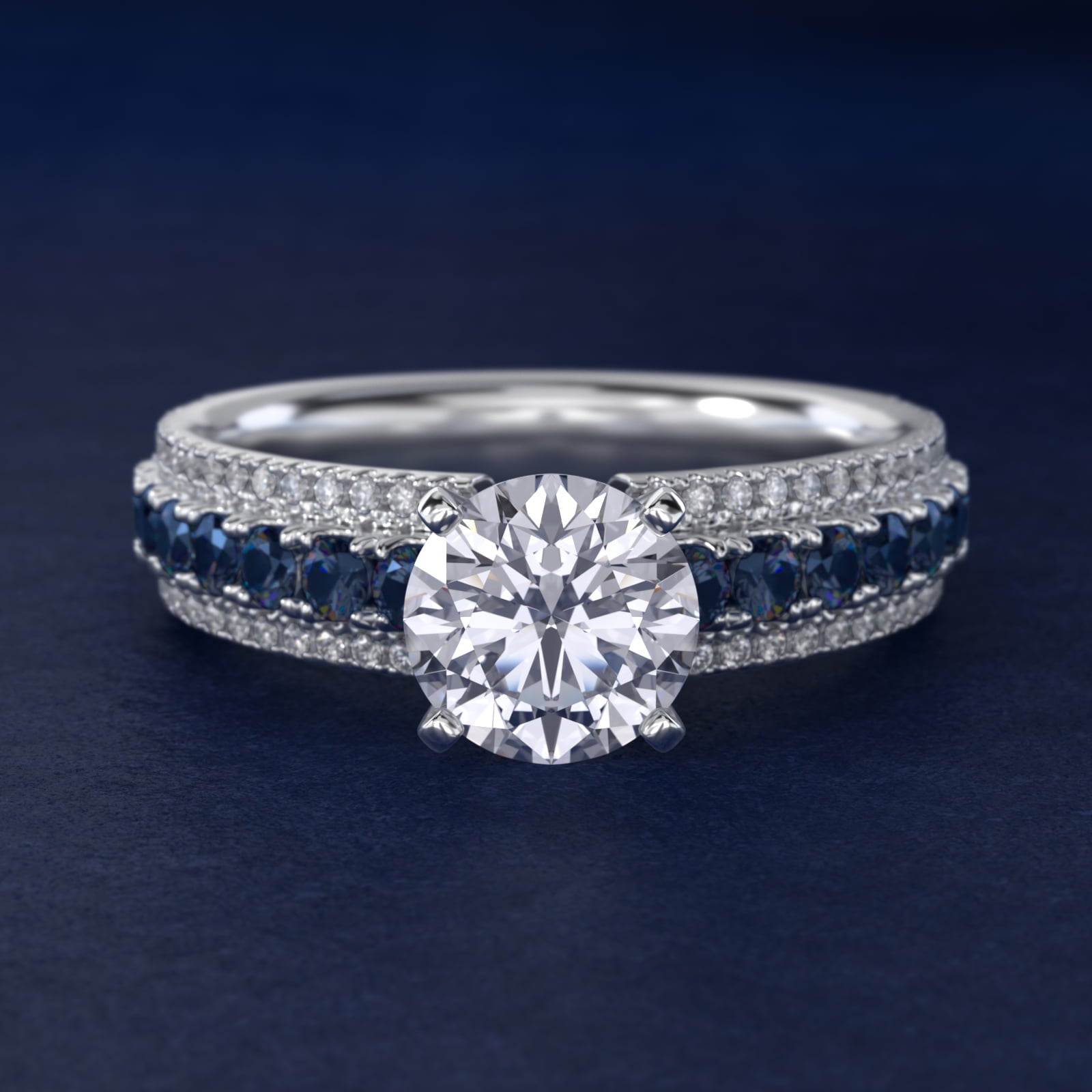 Three Row Sapphire and Diamond Engagement Ring in Platinum (1/4 ct. tw.) - Round Center
