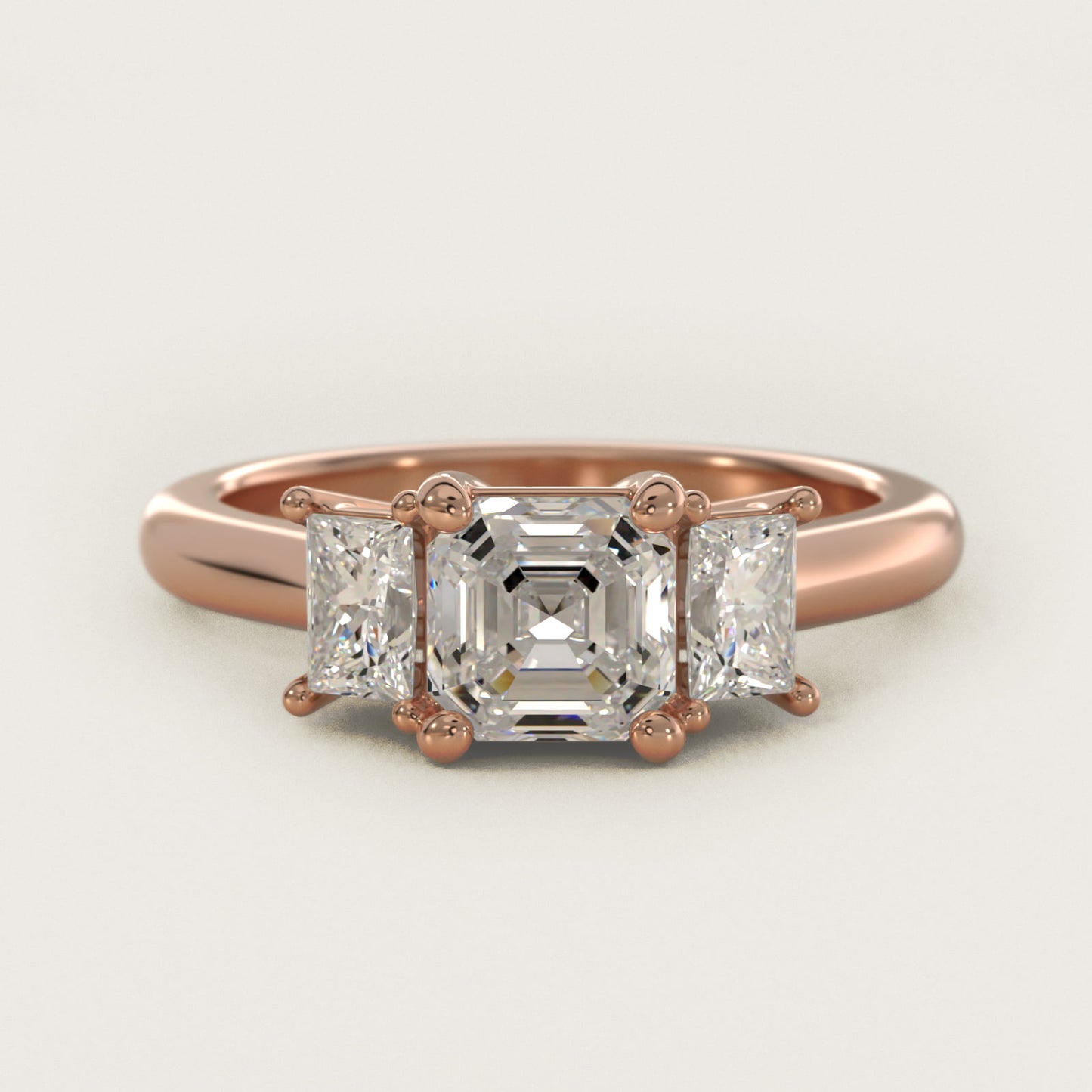 Three-Stone Elongated Princess Diamond Engagement Ring in 14k Rose Gold (1/2 ct. tw.) - Asscher Center