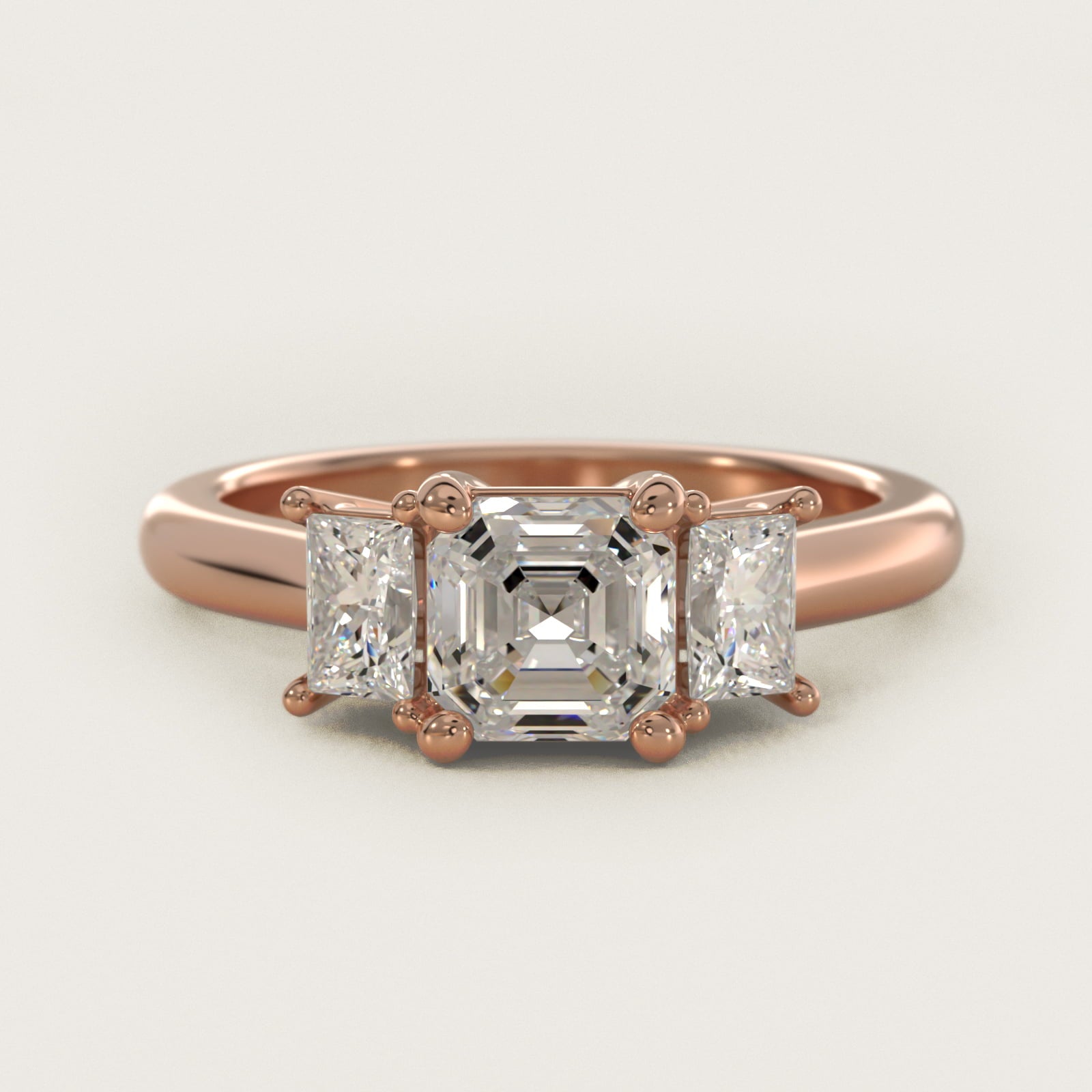 Three-Stone Elongated Princess Diamond Engagement Ring in 14k Rose Gold (1/2 ct. tw.) - Asscher Center