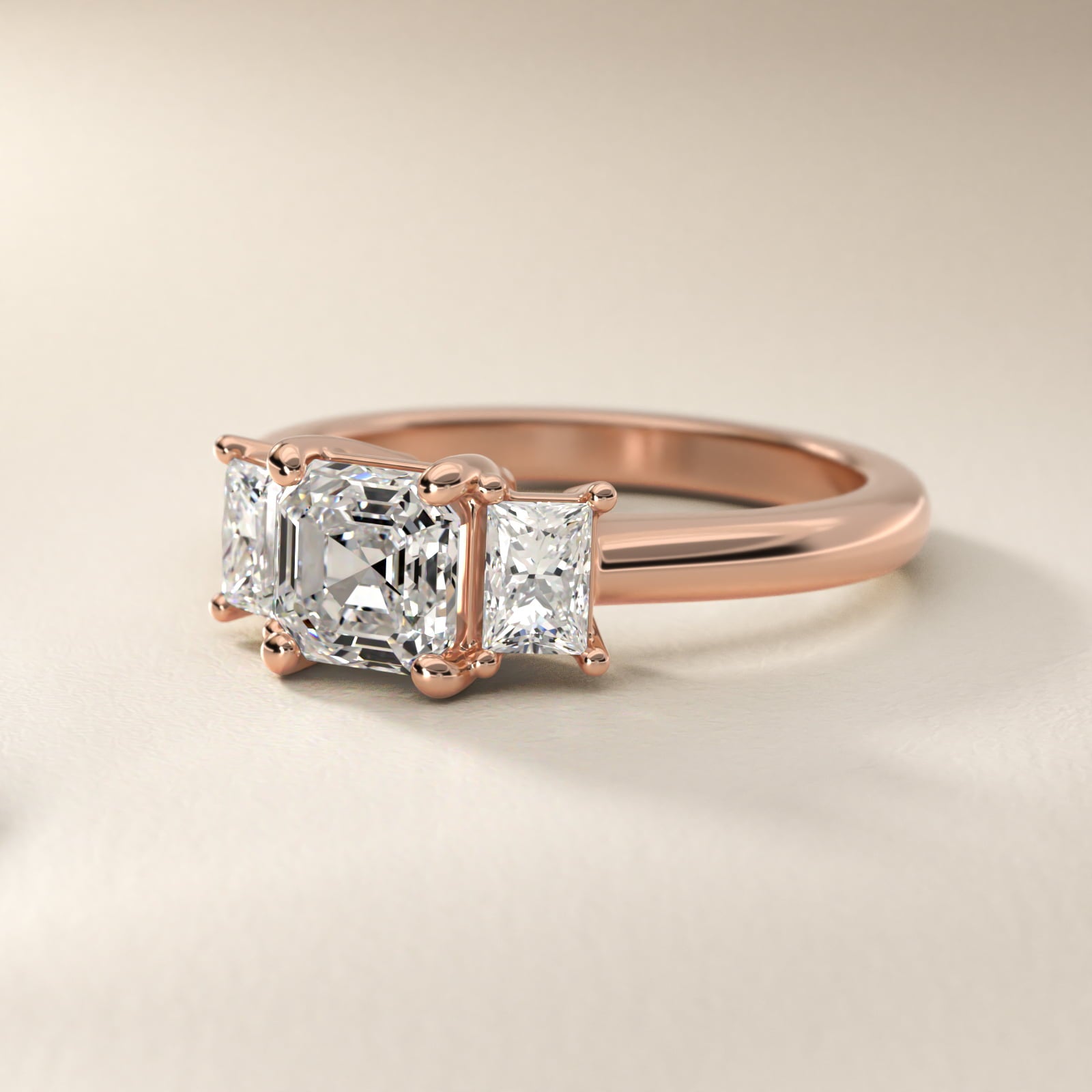 Three-Stone Elongated Princess Diamond Engagement Ring in 18k Rose Gold (1/2 ct. tw.) - Asscher Center
