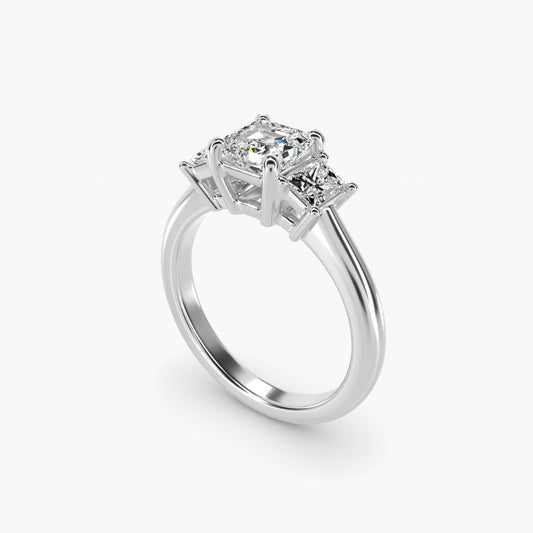Three-Stone Elongated Princess Diamond Engagement Ring in 14K White Gold (1/2 ct. tw.) - Asscher Center