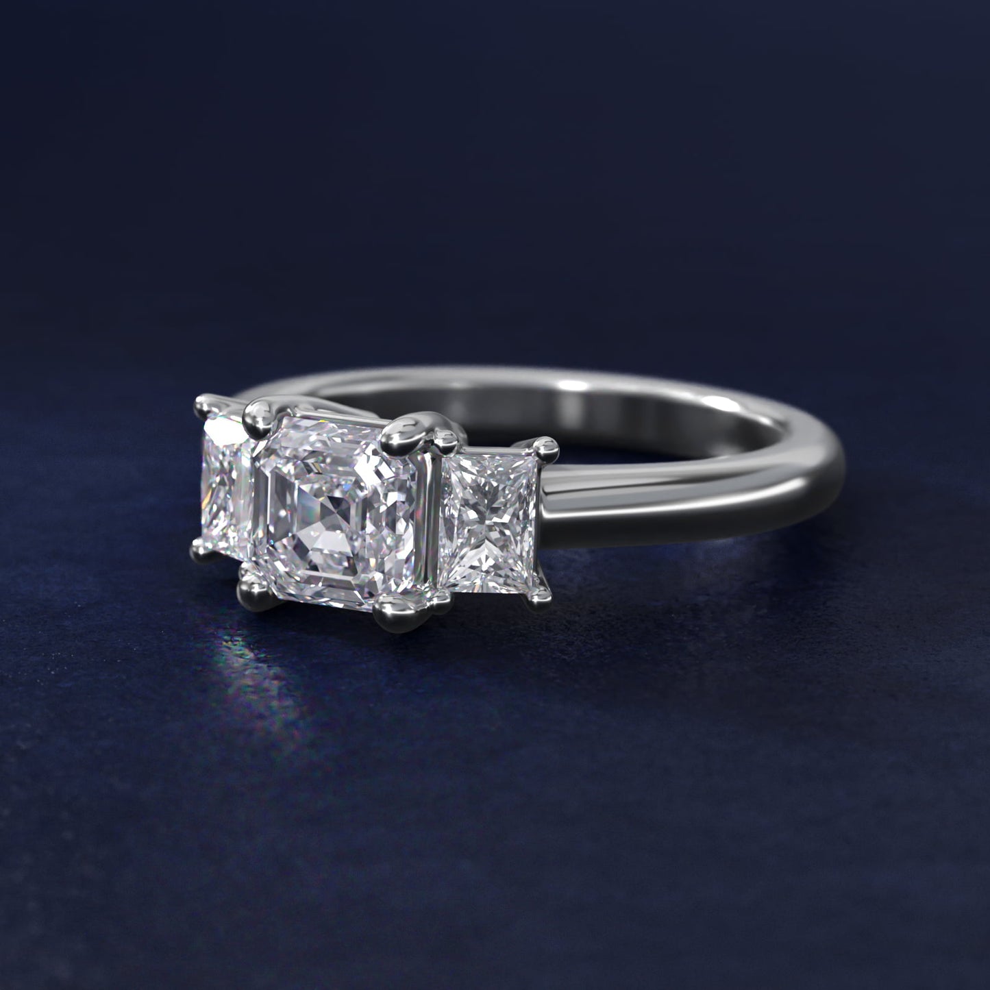 Three-Stone Elongated Princess Diamond Engagement Ring in 18k White Gold (1/2 ct. tw.) - Asscher Center