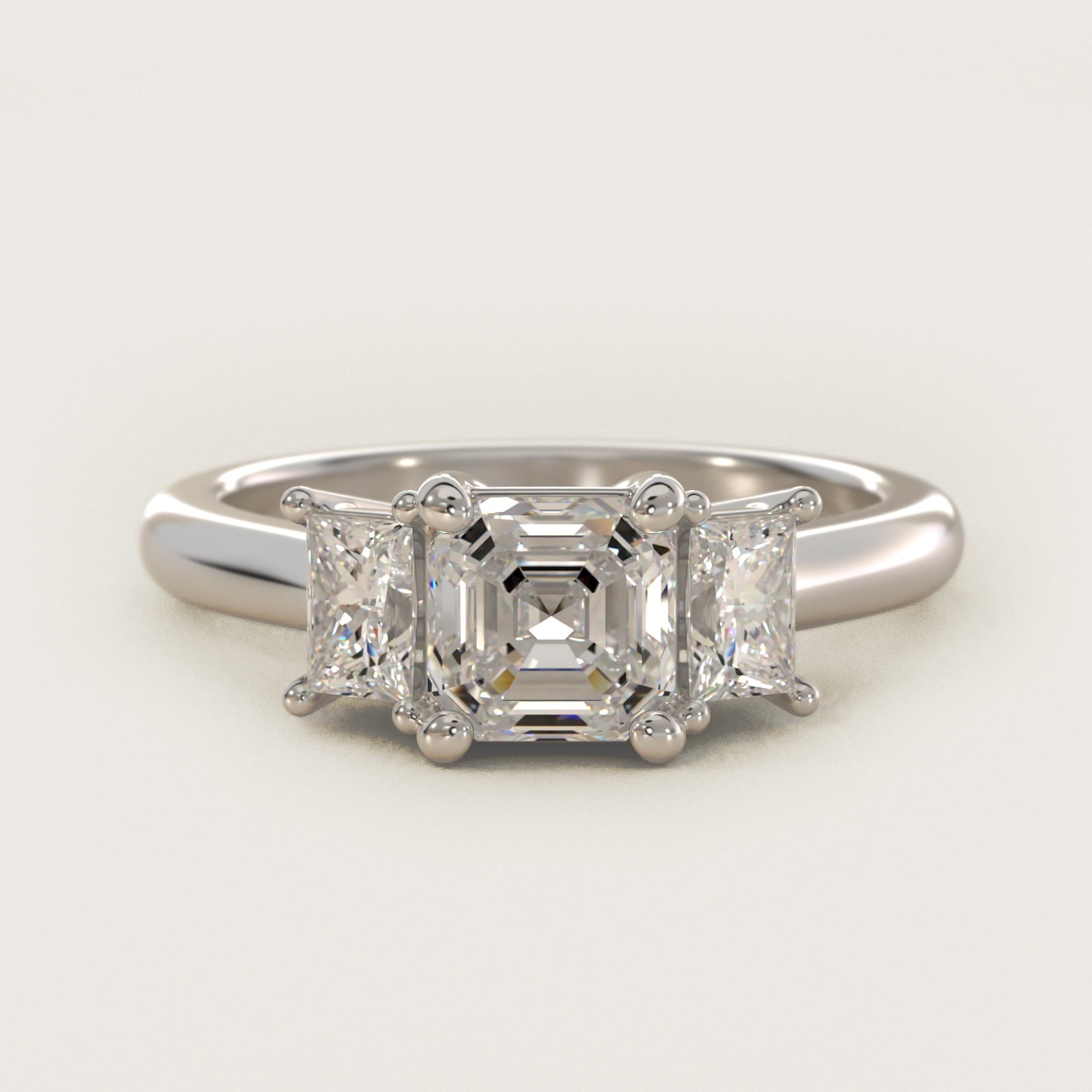Three-Stone Elongated Princess Diamond Engagement Ring in 18k White Gold (1/2 ct. tw.) - Asscher Center