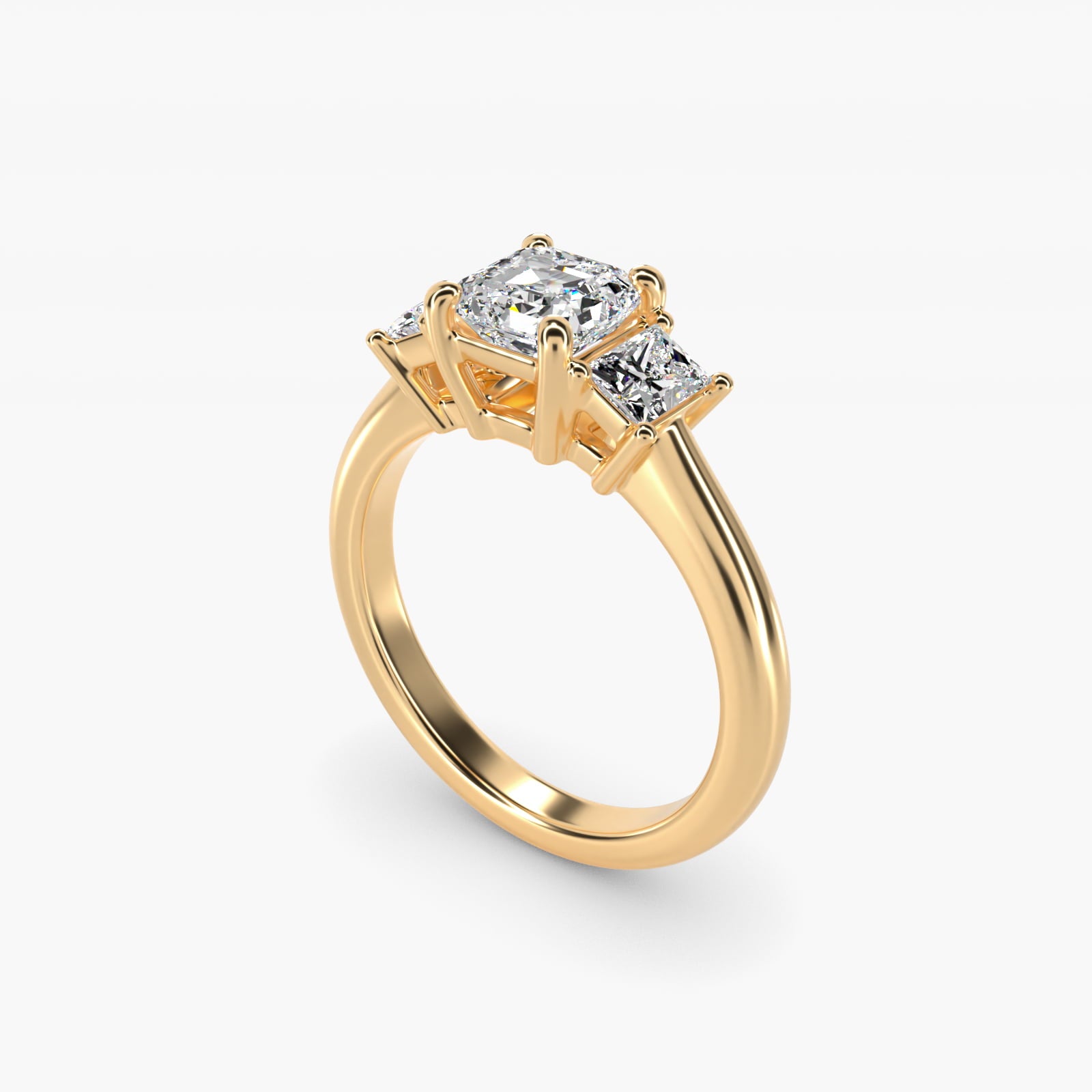 Three-Stone Elongated Princess Diamond Engagement Ring in 14K Yellow Gold (1/2 ct. tw.) - Asscher Center