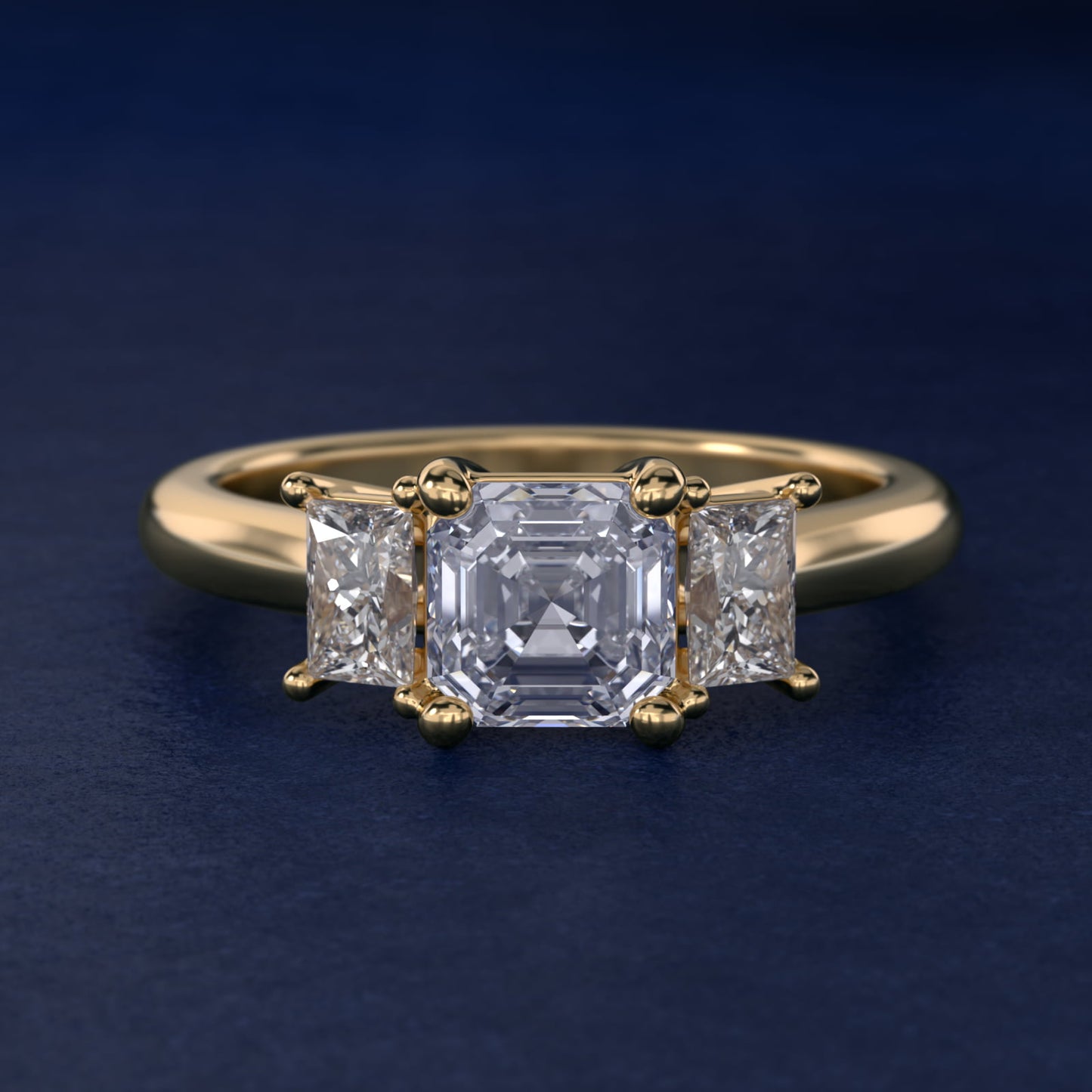 Three-Stone Elongated Princess Diamond Engagement Ring in 18k Yellow Gold (1/2 ct. tw.) - Asscher Center