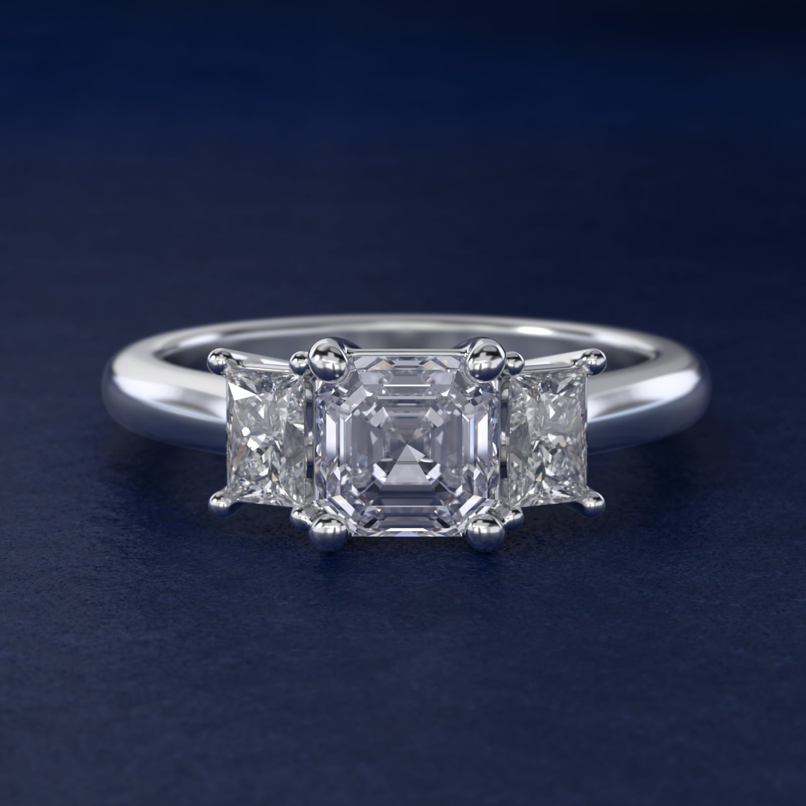 Three-Stone Elongated Princess Diamond Engagement Ring in Platinum (1/2 ct. tw.) - Asscher Center