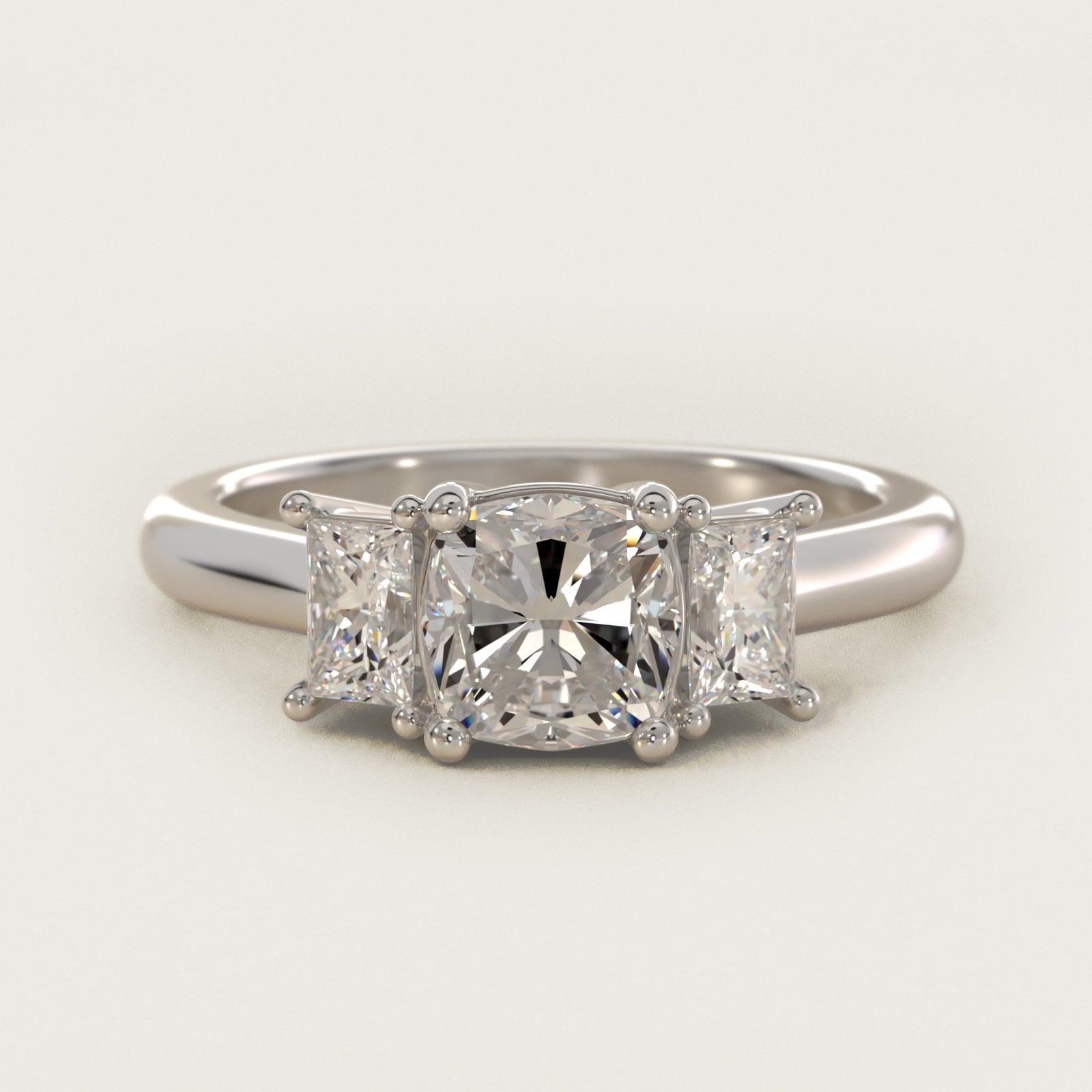 Three-Stone Elongated Princess Diamond Engagement Ring in 18k White Gold (1/2 ct. tw.) - Cushion Center