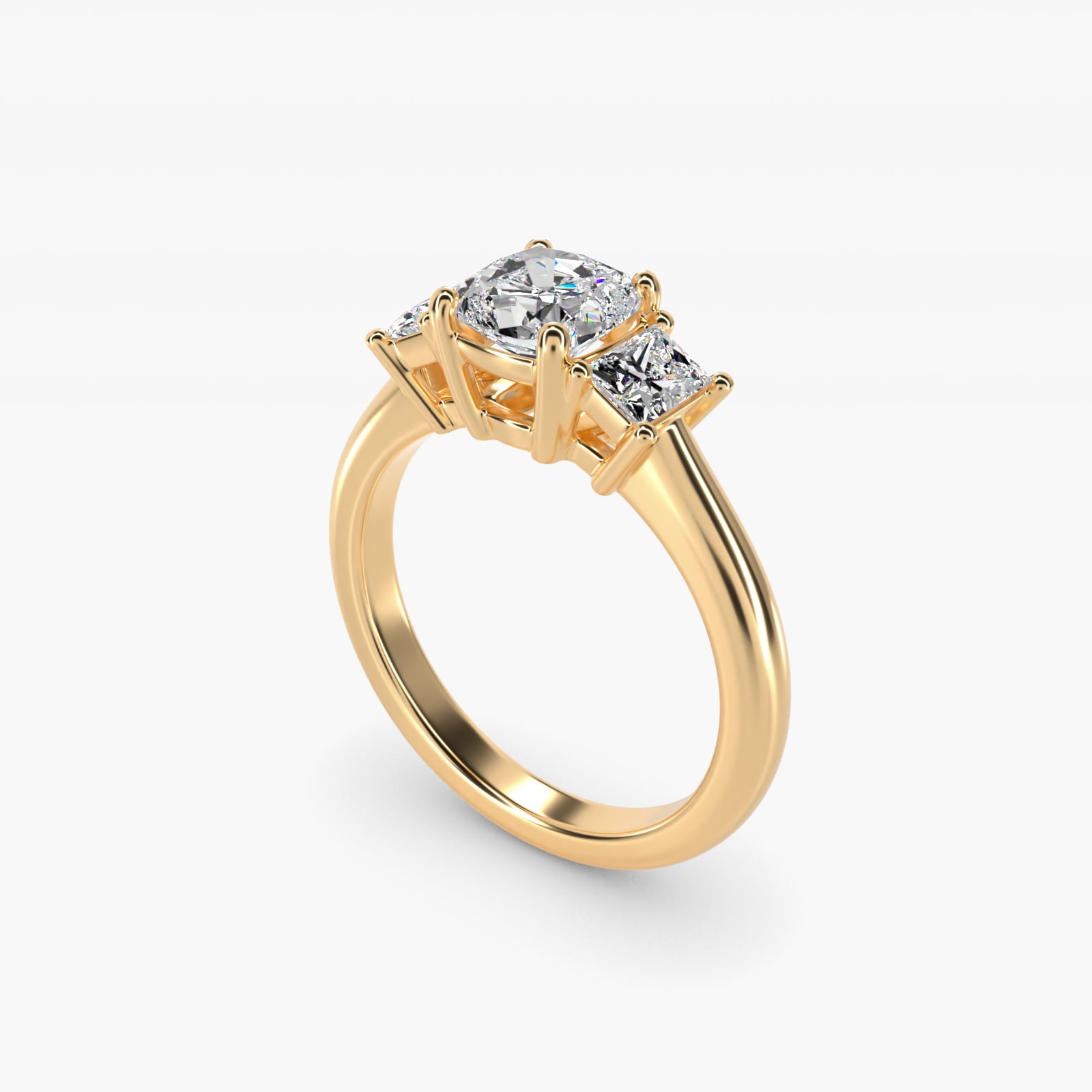 Three-Stone Elongated Princess Diamond Engagement Ring in 14K Yellow Gold (1/2 ct. tw.) - Cushion Center