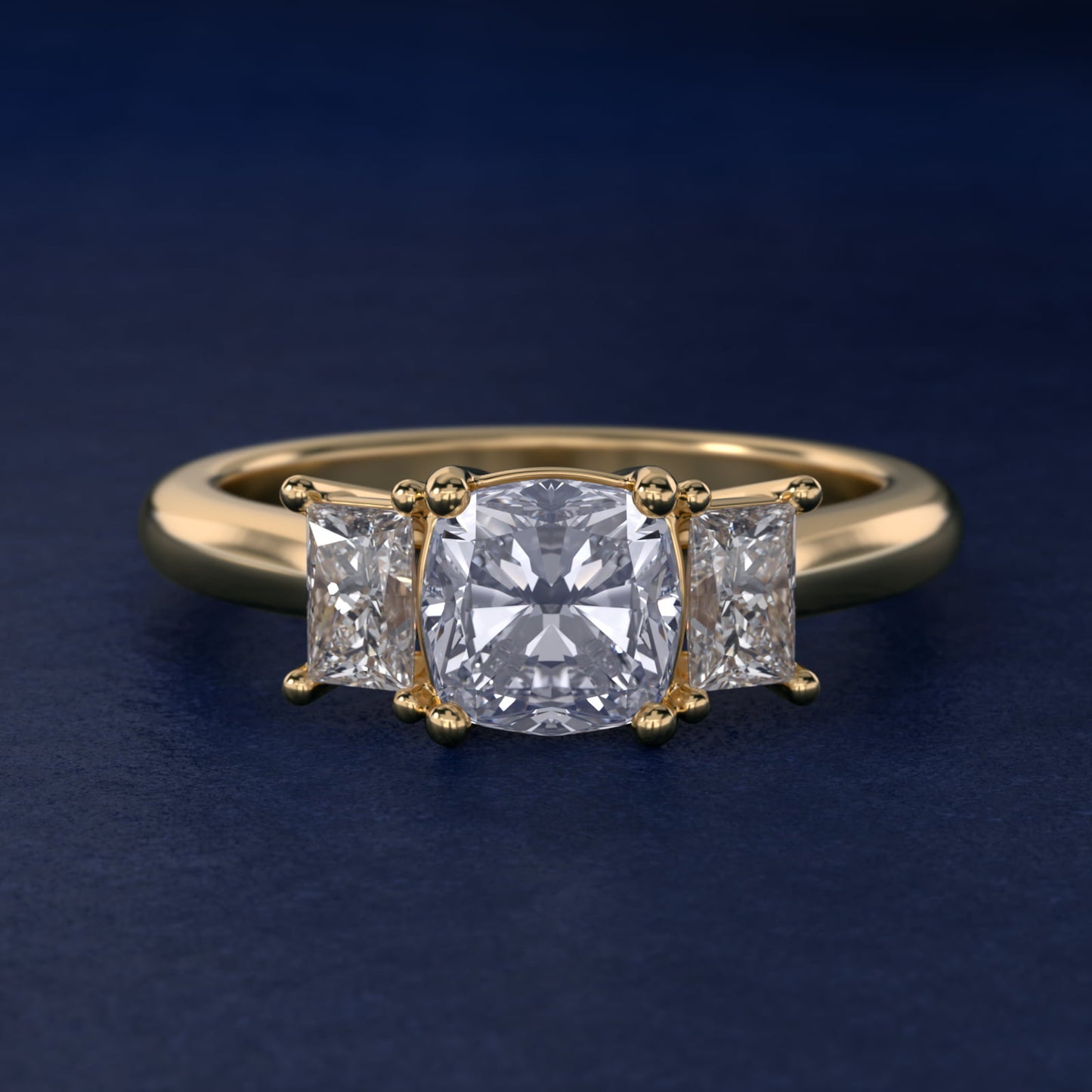 Three-Stone Elongated Princess Diamond Engagement Ring in 14K Yellow Gold (1/2 ct. tw.) - Cushion Center