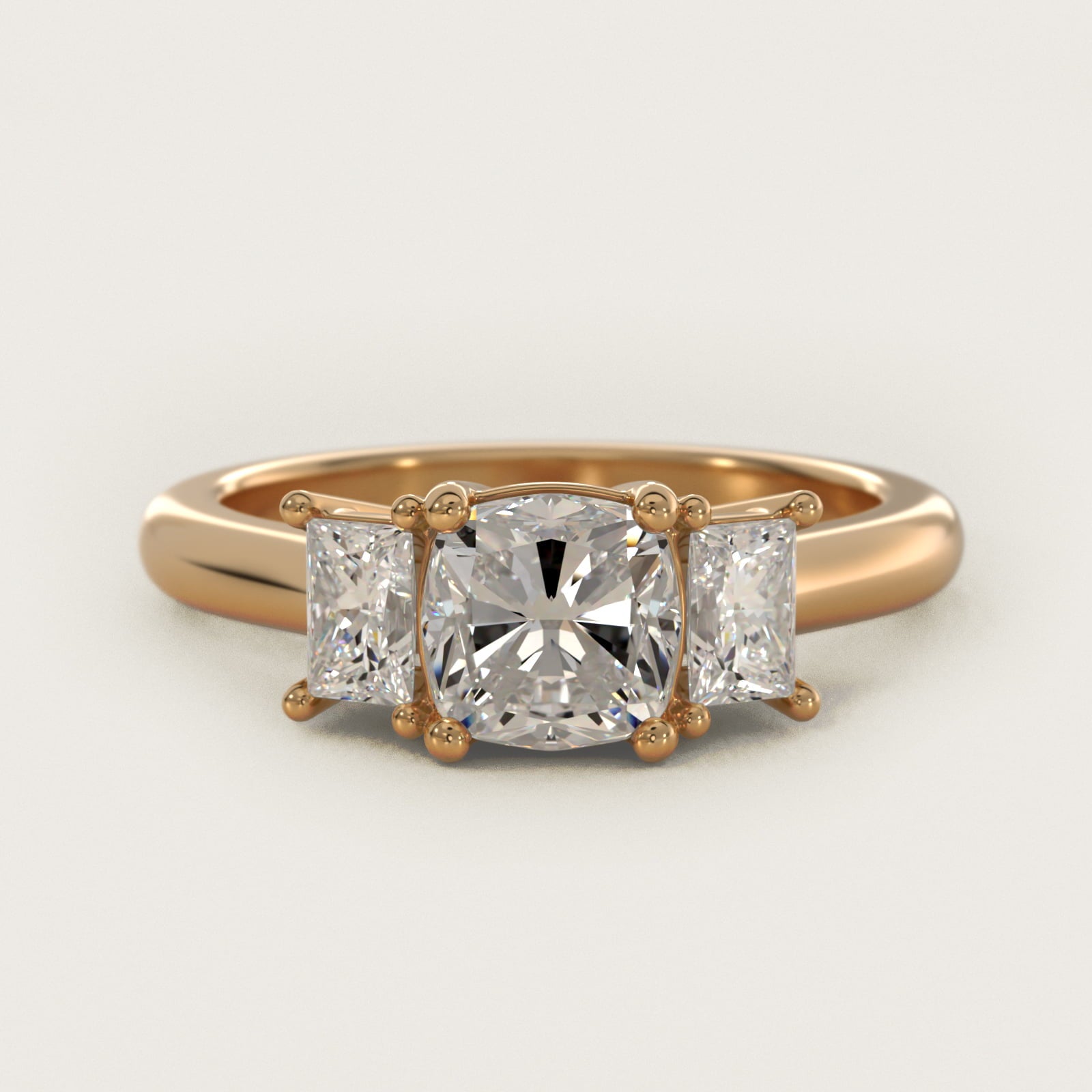 Three-Stone Elongated Princess Diamond Engagement Ring in 14K Yellow Gold (1/2 ct. tw.) - Cushion Center