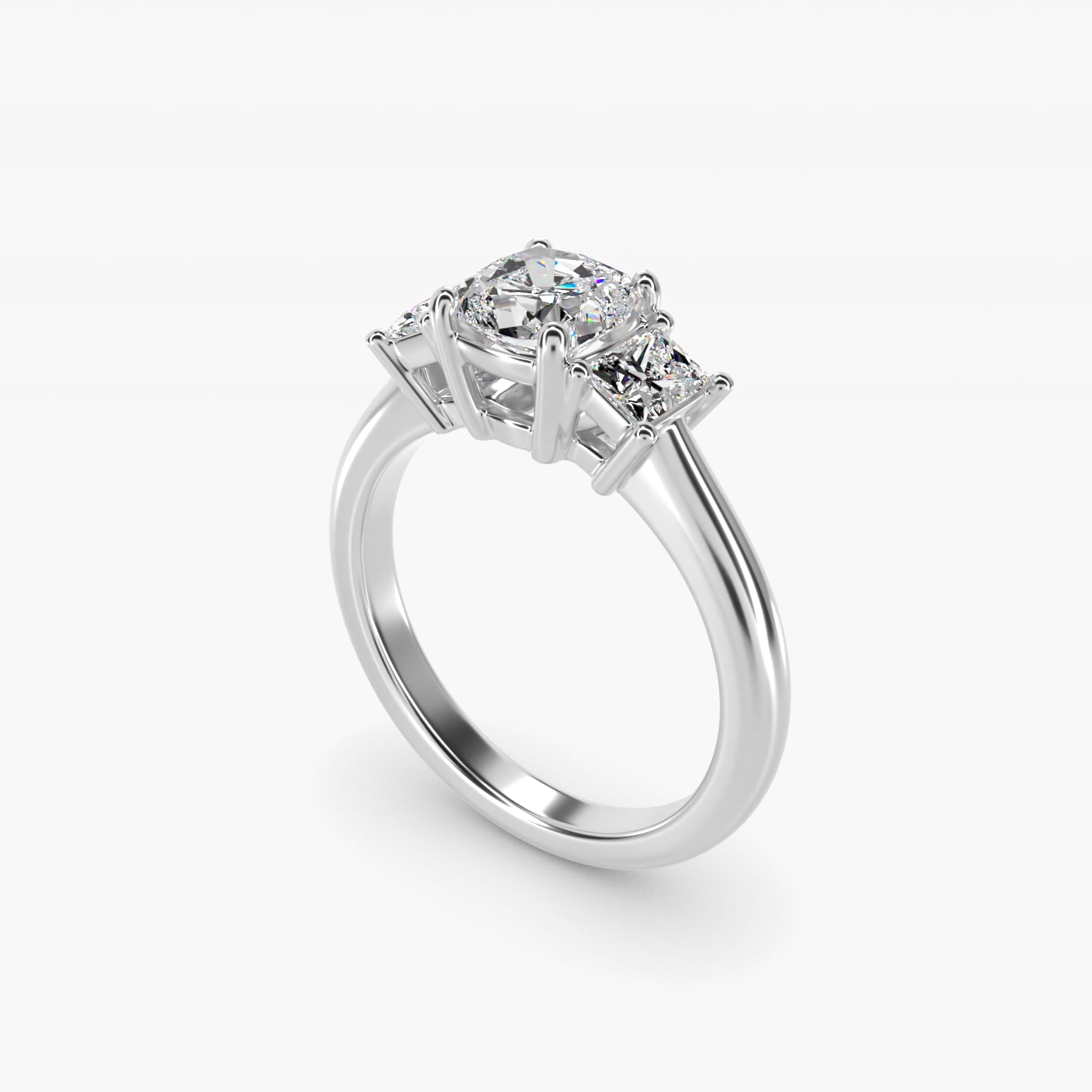 Three-Stone Elongated Princess Diamond Engagement Ring in Platinum (1/2 ct. tw.) - Cushion Center