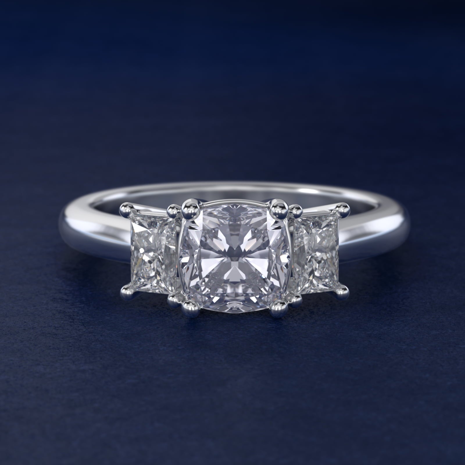 Three-Stone Elongated Princess Diamond Engagement Ring in Platinum (1/2 ct. tw.) - Cushion Center