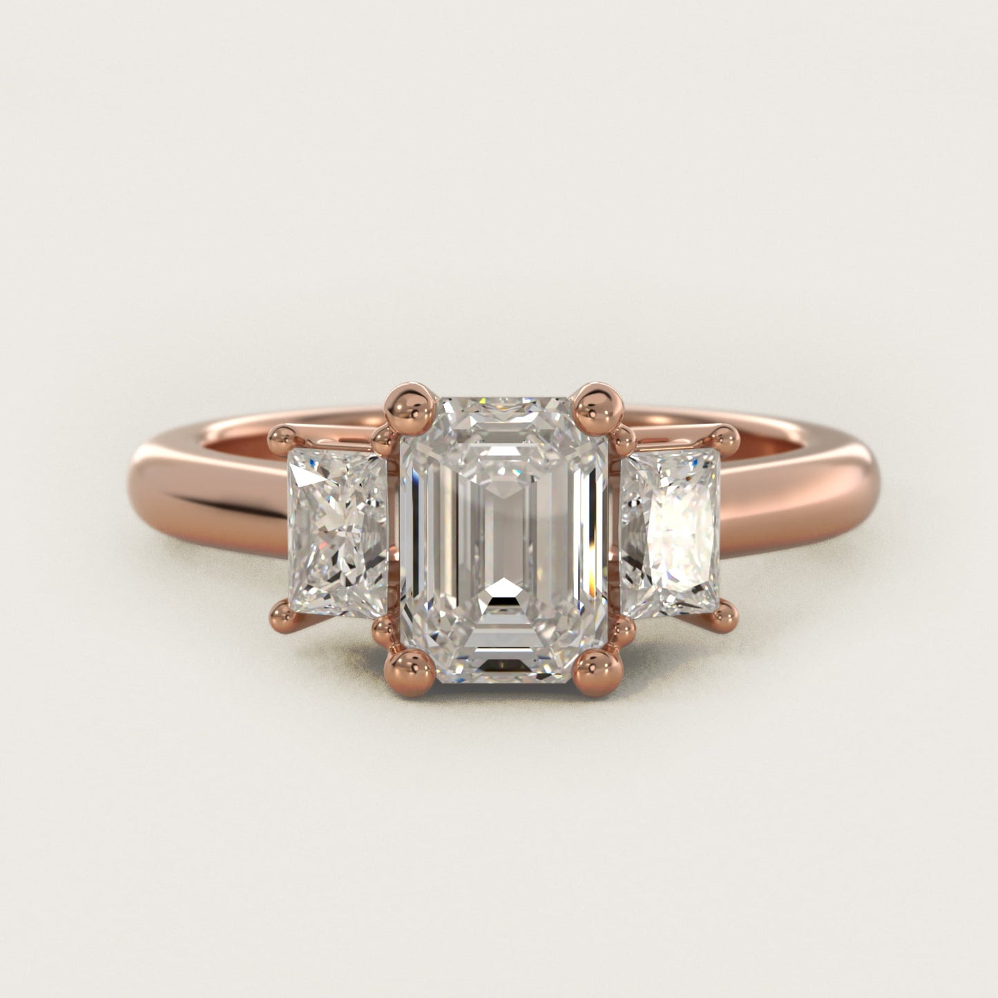 Three-Stone Elongated Princess Diamond Engagement Ring in 18k Rose Gold (1/2 ct. tw.) - Emerald Center