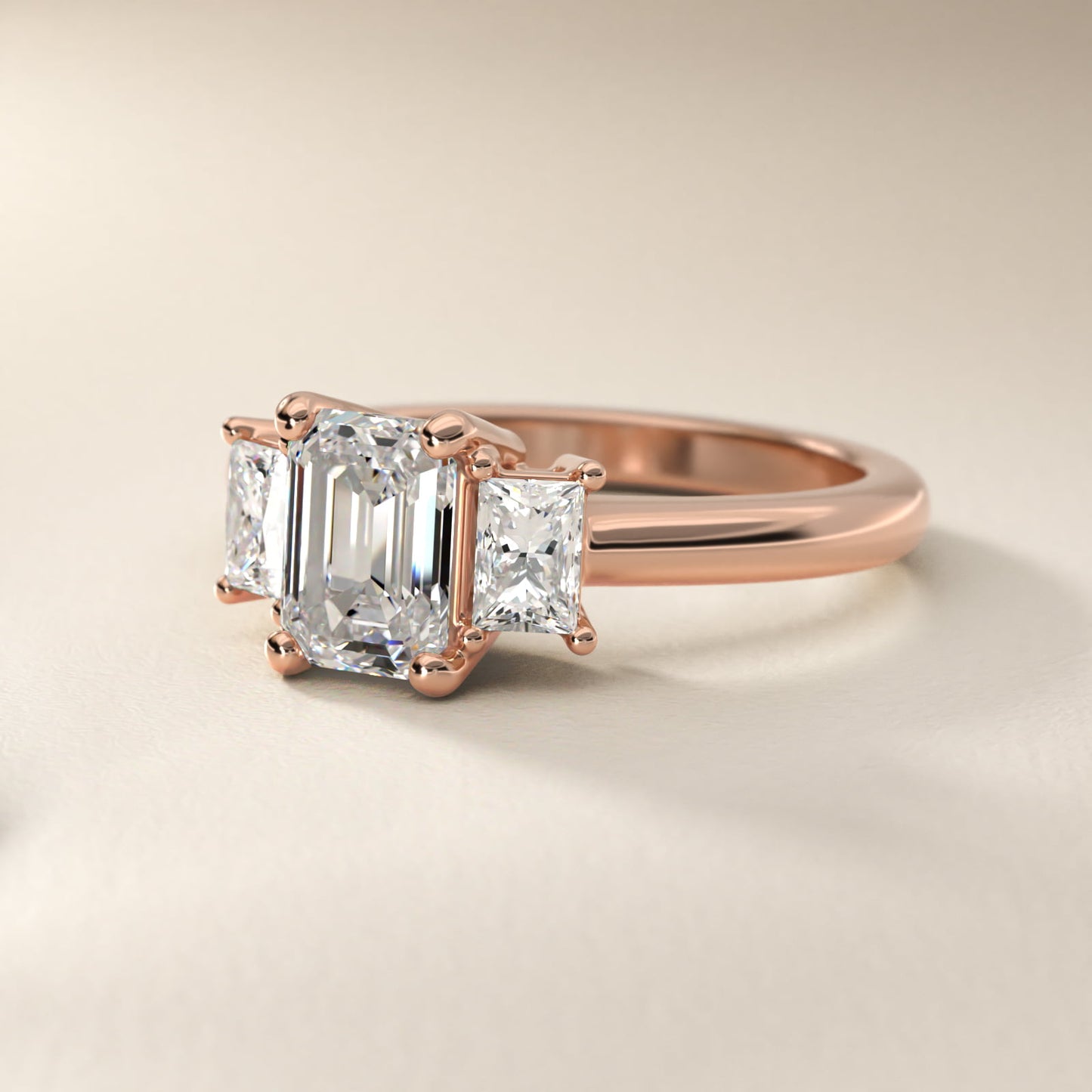 Three-Stone Elongated Princess Diamond Engagement Ring in 14k Rose Gold (1/2 ct. tw.) - Emerald Center