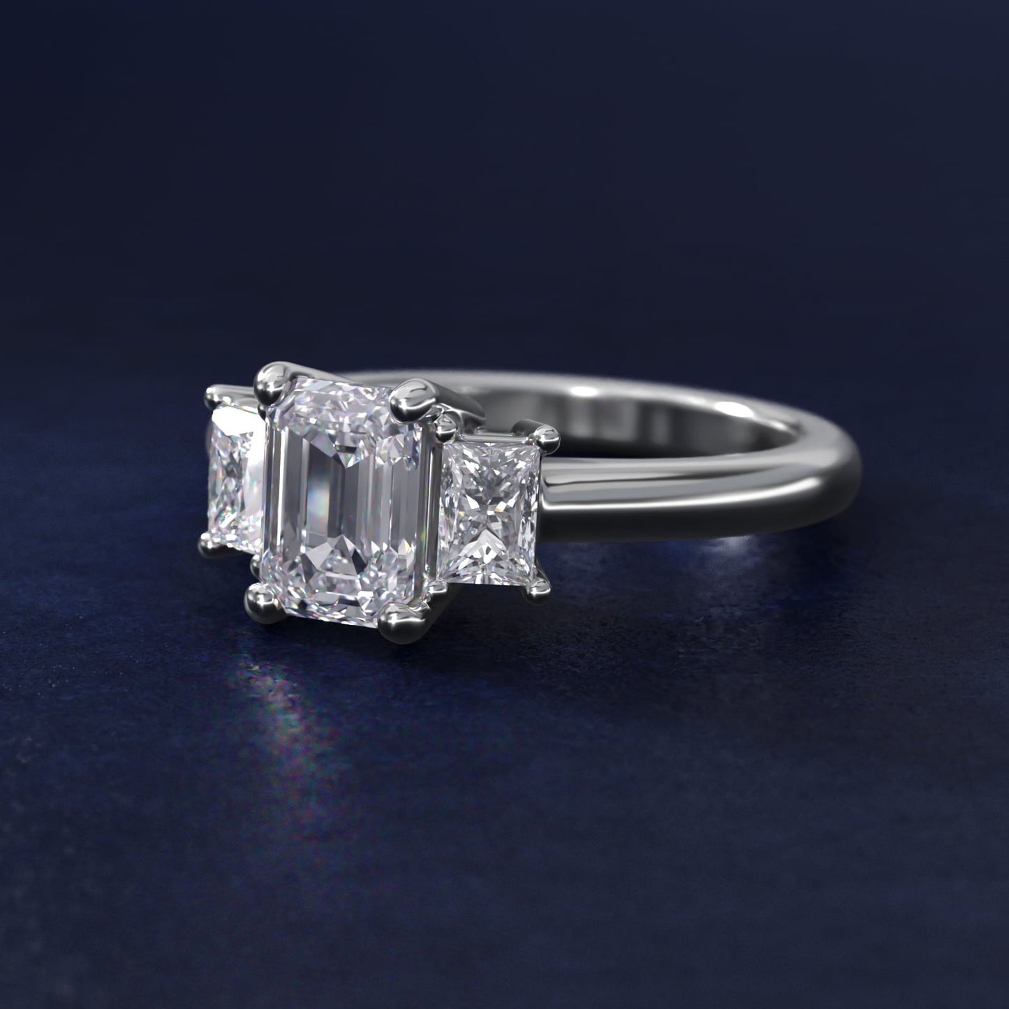 Three-Stone Elongated Princess Diamond Engagement Ring in 18k White Gold (1/2 ct. tw.) - Emerald Center