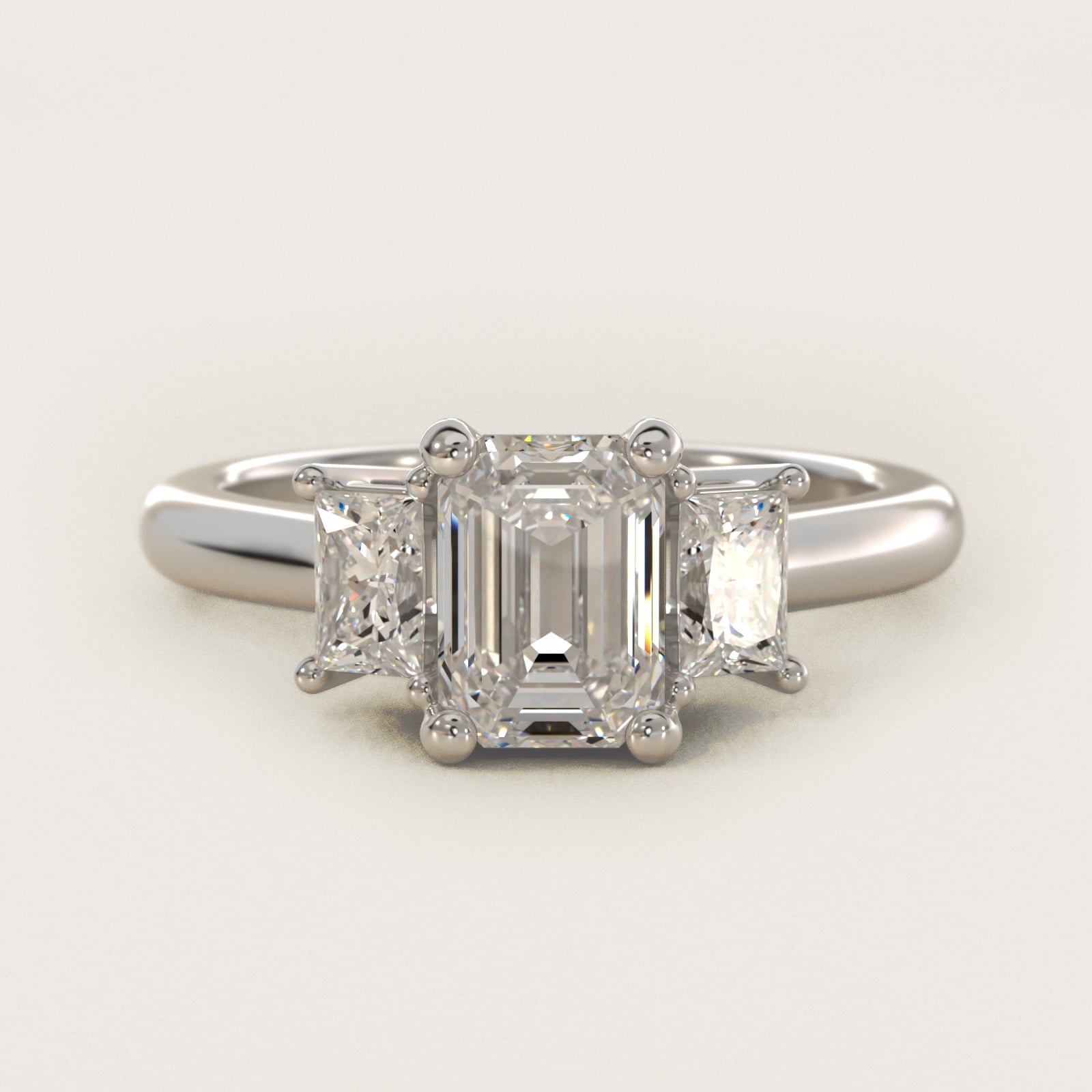 Three-Stone Elongated Princess Diamond Engagement Ring in 14K White Gold (1/2 ct. tw.) - Emerald Center