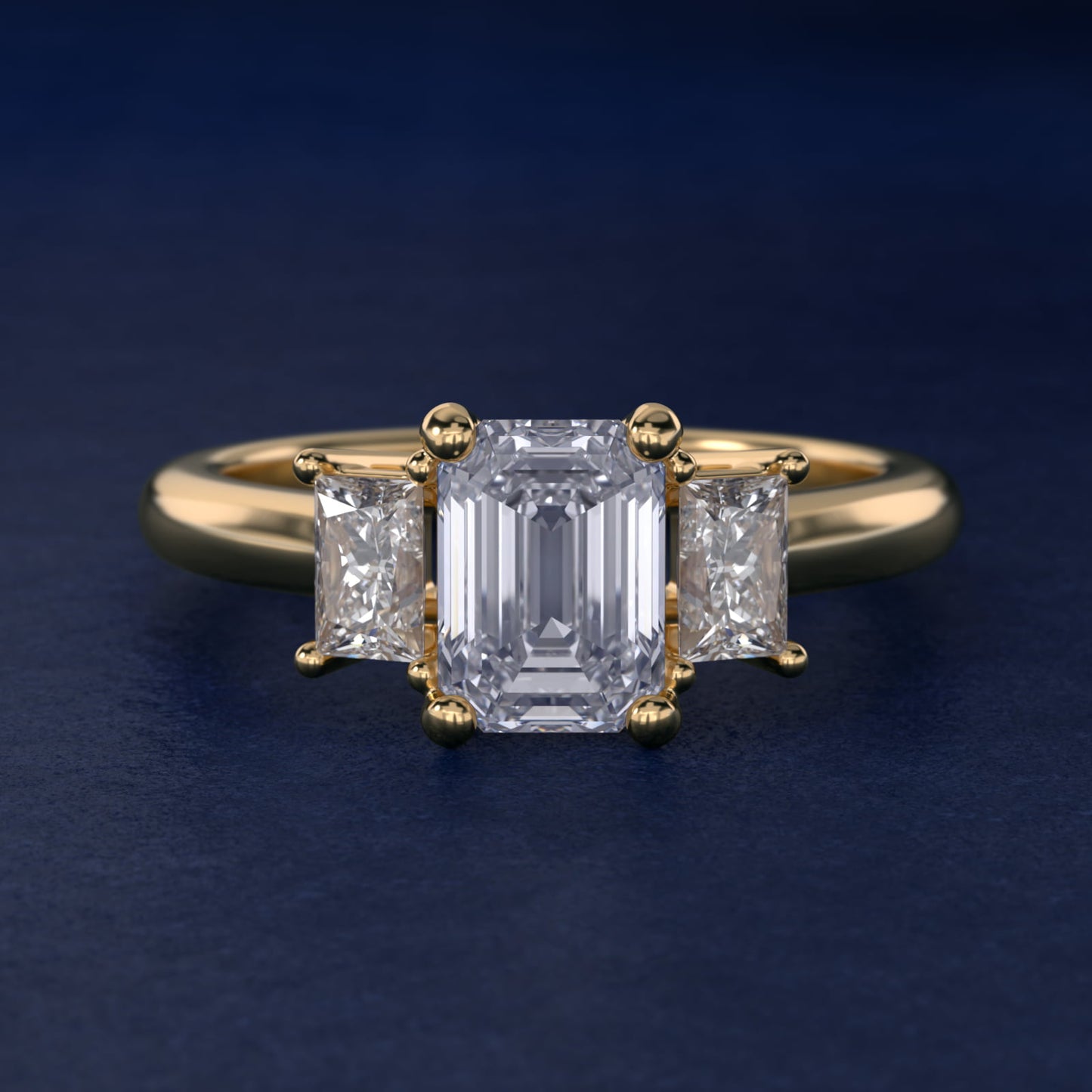 Three-Stone Elongated Princess Diamond Engagement Ring in 14K Yellow Gold (1/2 ct. tw.) - Emerald Center