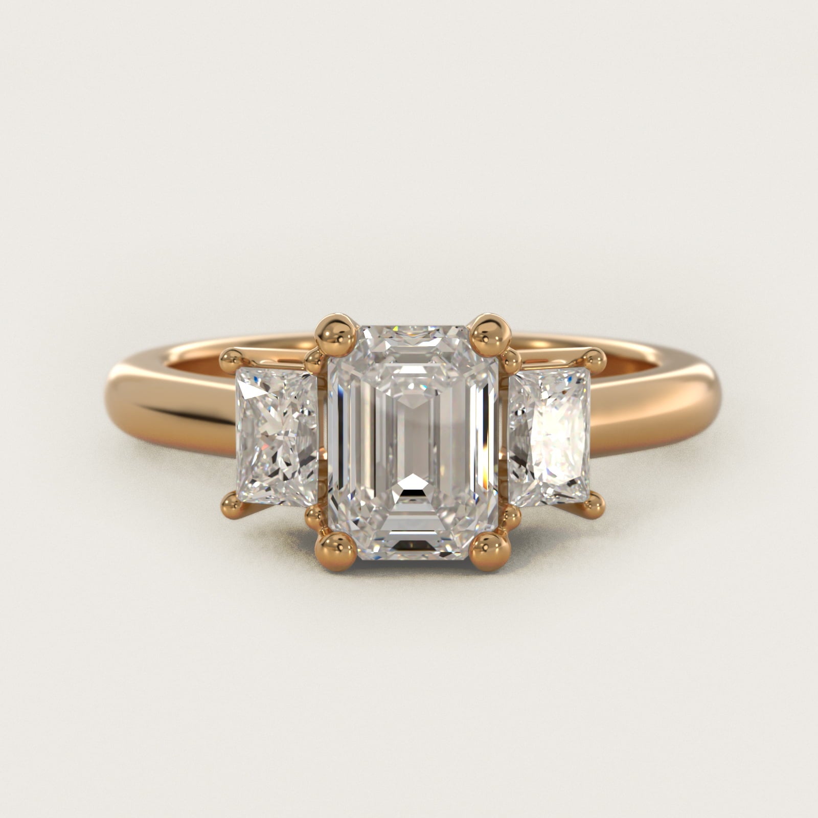 Three-Stone Elongated Princess Diamond Engagement Ring in 18k Yellow Gold (1/2 ct. tw.) - Emerald Center