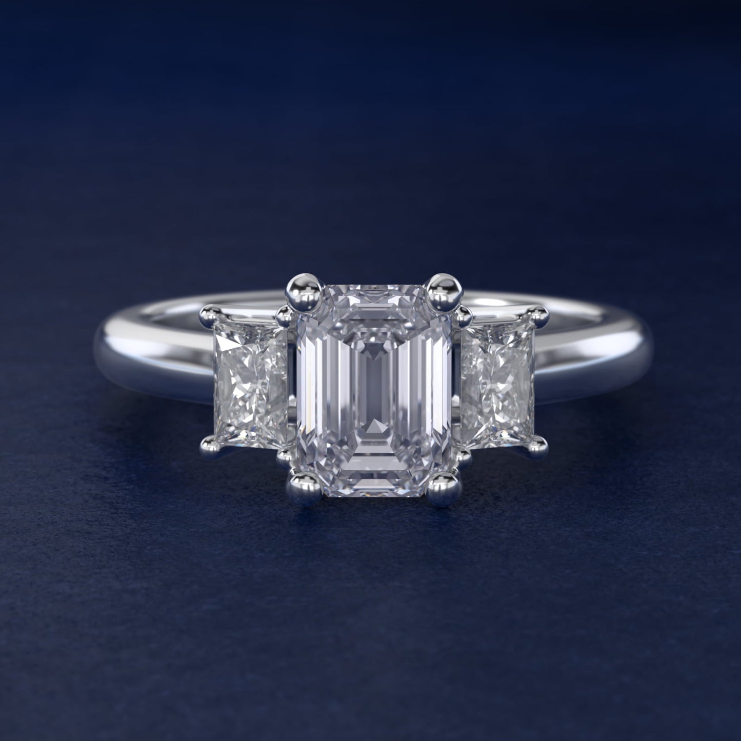 Three-Stone Elongated Princess Diamond Engagement Ring in Platinum (1/2 ct. tw.) - Emerald Center