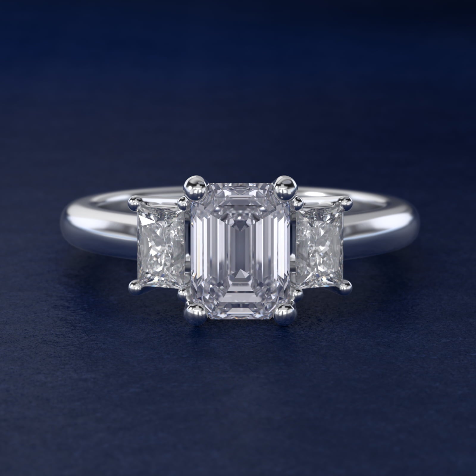 Three-Stone Elongated Princess Diamond Engagement Ring in Platinum (1/2 ct. tw.) - Emerald Center