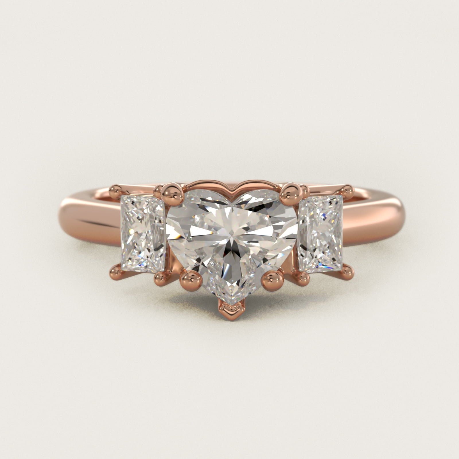Three-Stone Elongated Princess Diamond Engagement Ring in 14k Rose Gold (1/2 ct. tw.) - Heart Center