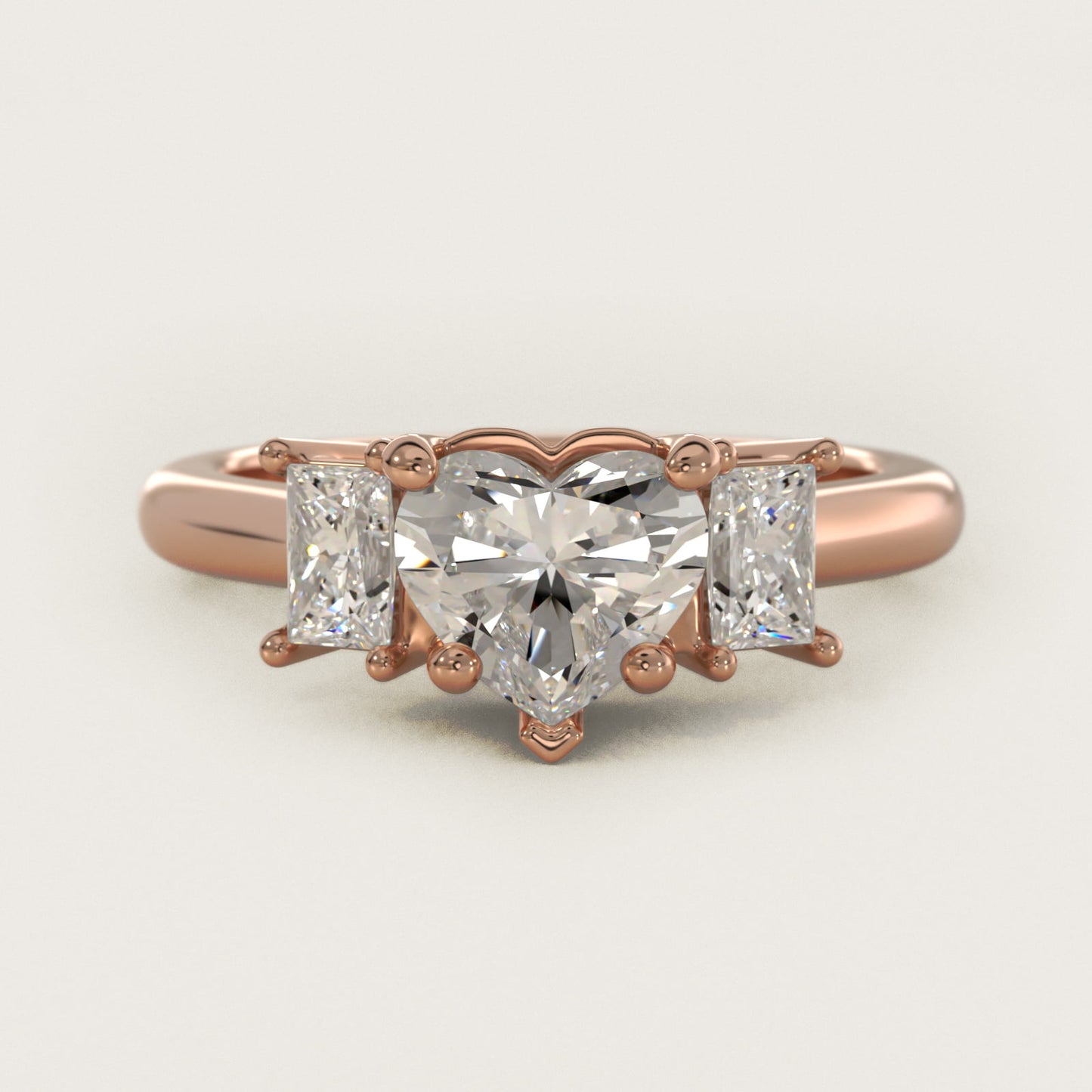 Three-Stone Elongated Princess Diamond Engagement Ring in 18k Rose Gold (1/2 ct. tw.) - Heart Center