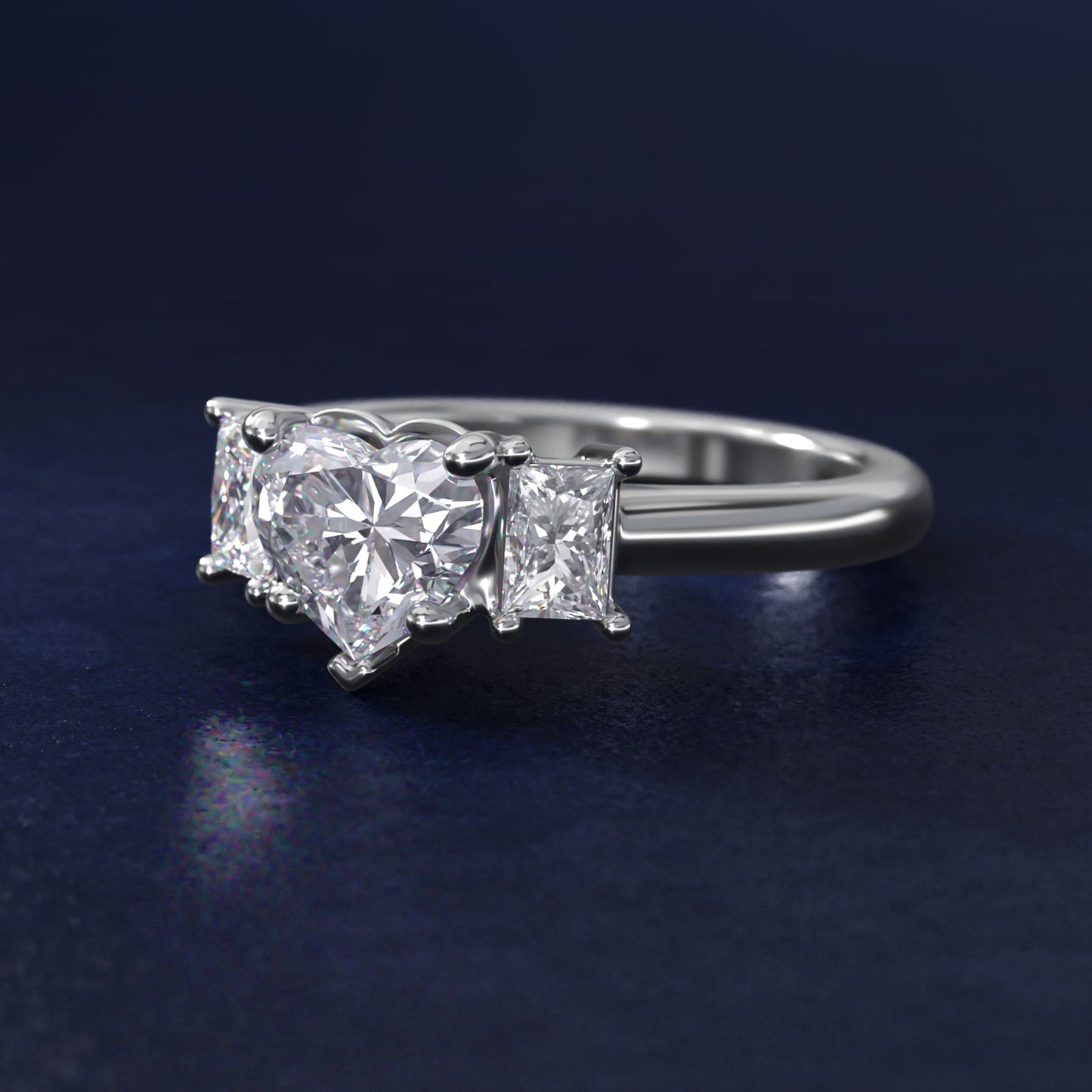 Three-Stone Elongated Princess Diamond Engagement Ring in 14K White Gold (1/2 ct. tw.) - Heart Center