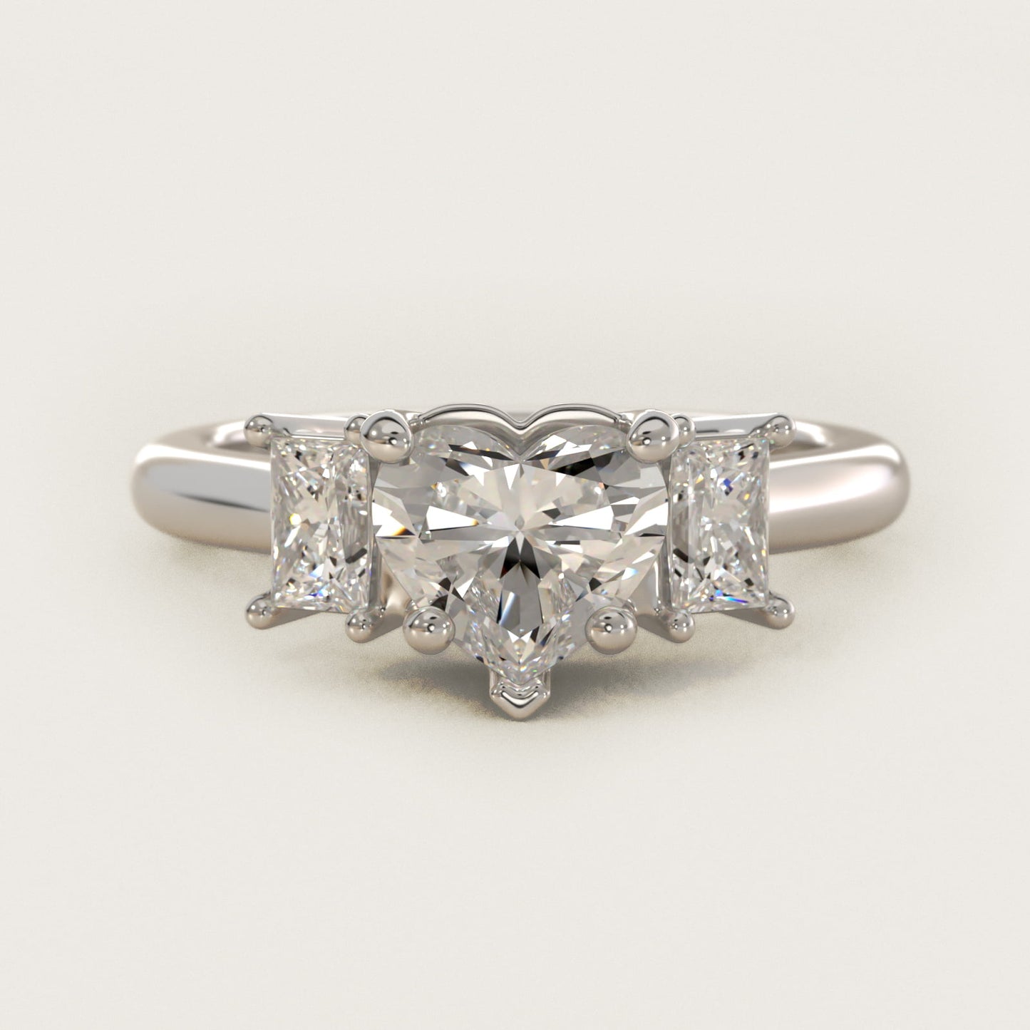 Three-Stone Elongated Princess Diamond Engagement Ring in 18k White Gold (1/2 ct. tw.) - Heart Center